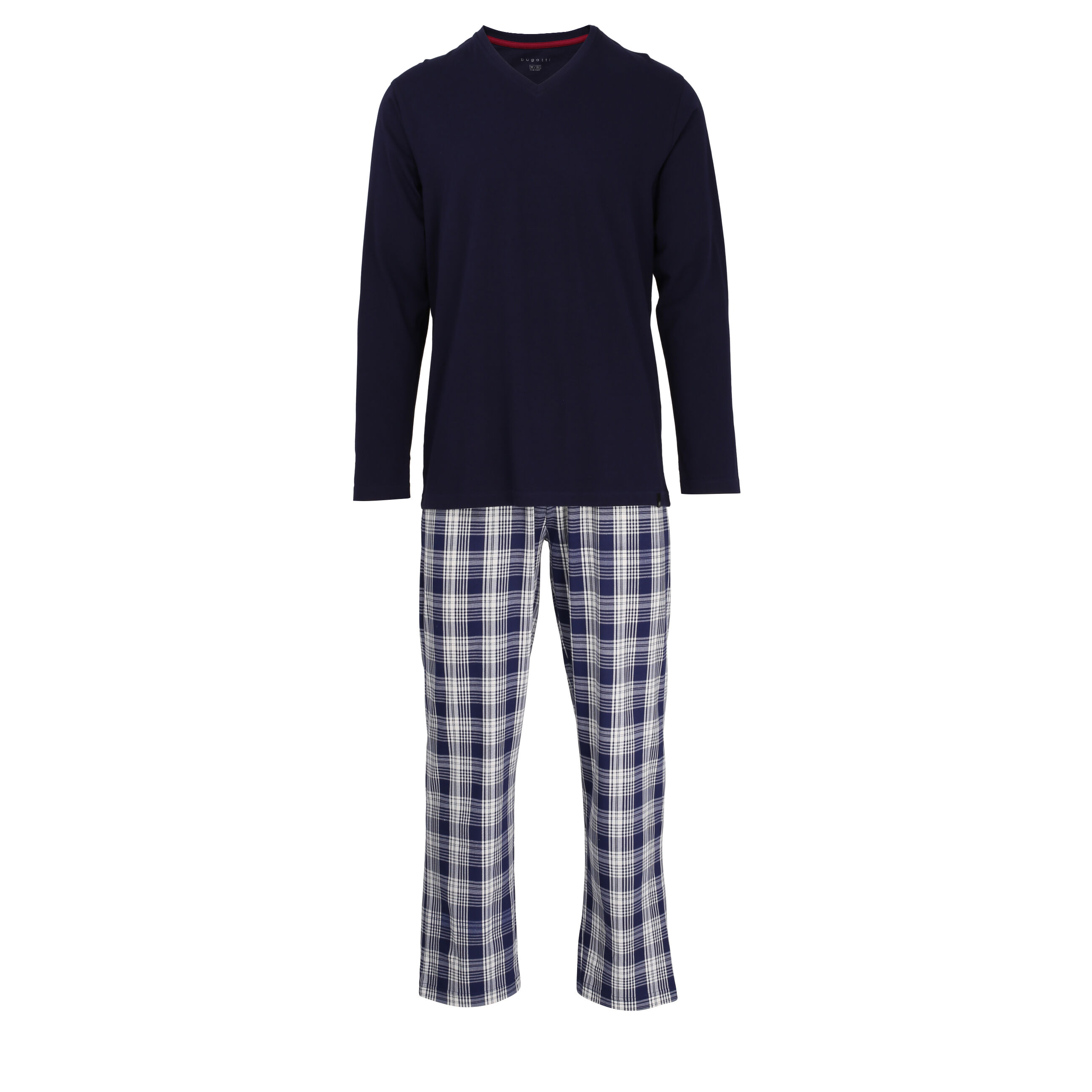 BUGATTI heren pyjama V-hals, donkerblauw geruit