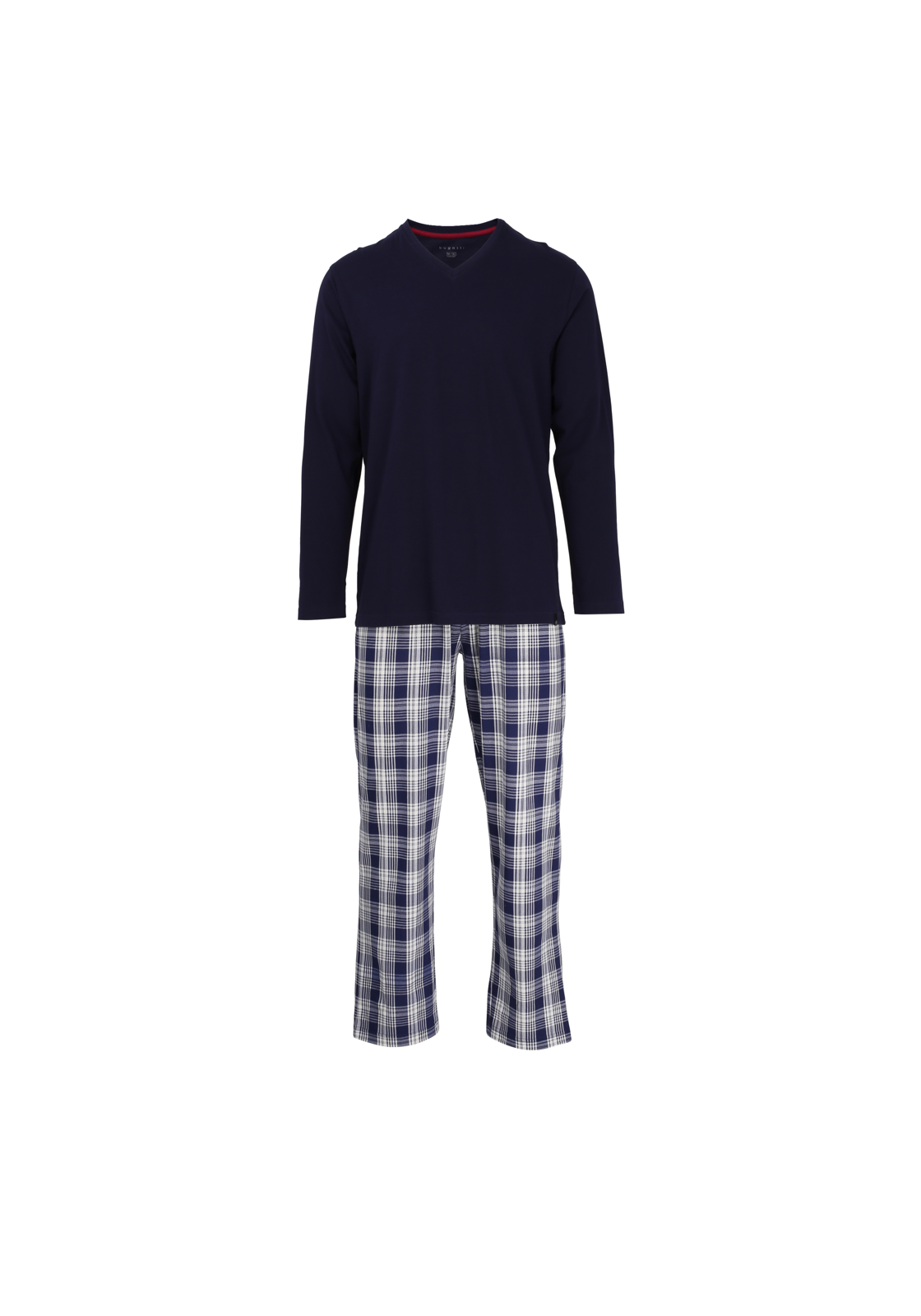 image_2_056000-4008-0634-01 BUGATTI heren pyjama V-hals, donkerblauw geruit