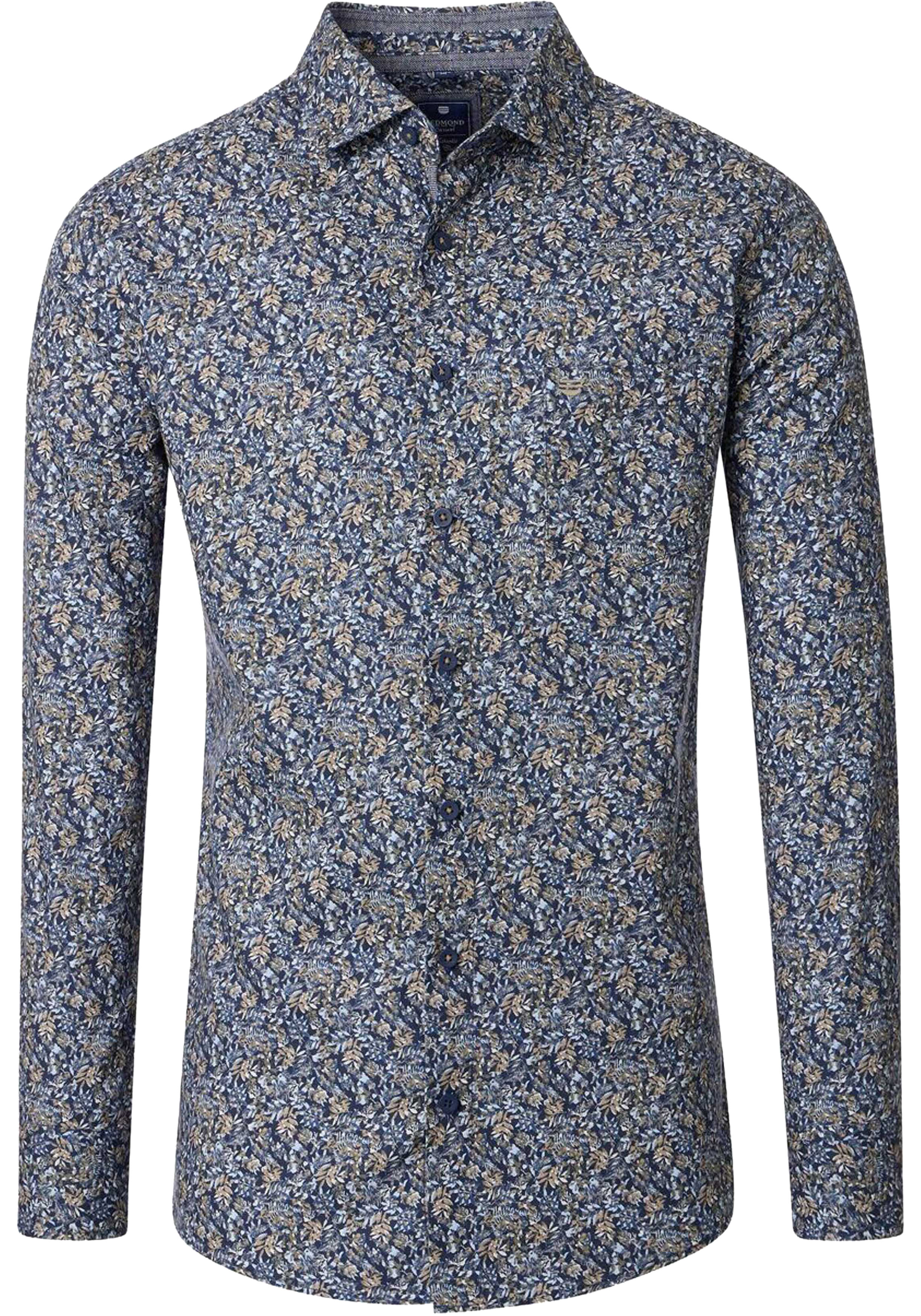 Redmond comfort fit overhemd, popeline, licht- en donkerblauw met beige dessin