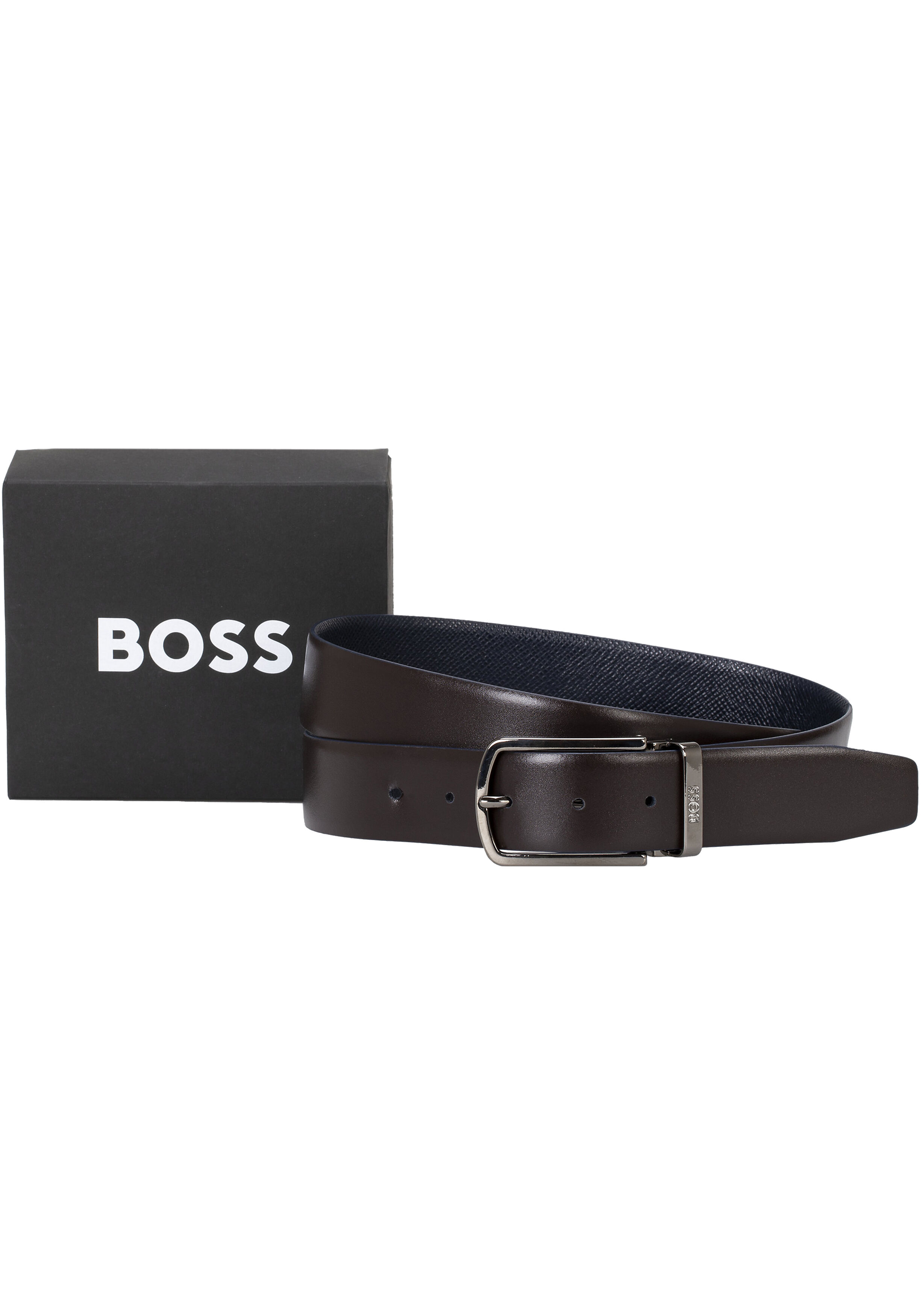 BOSS leren heren riem, donkerblauw glad en structuur