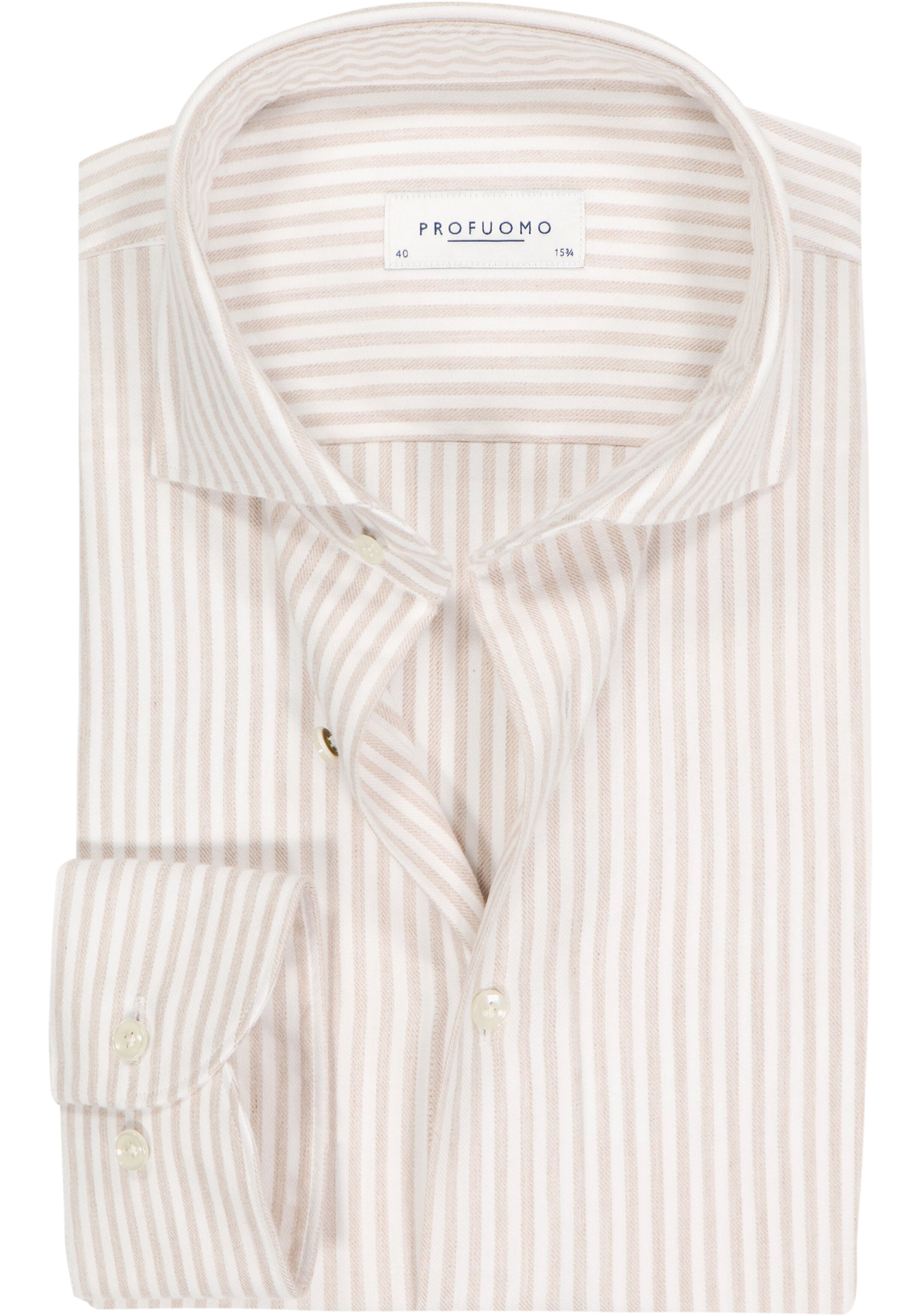 Profuomo slim fit heren overhemd, flanel, beige gestreept