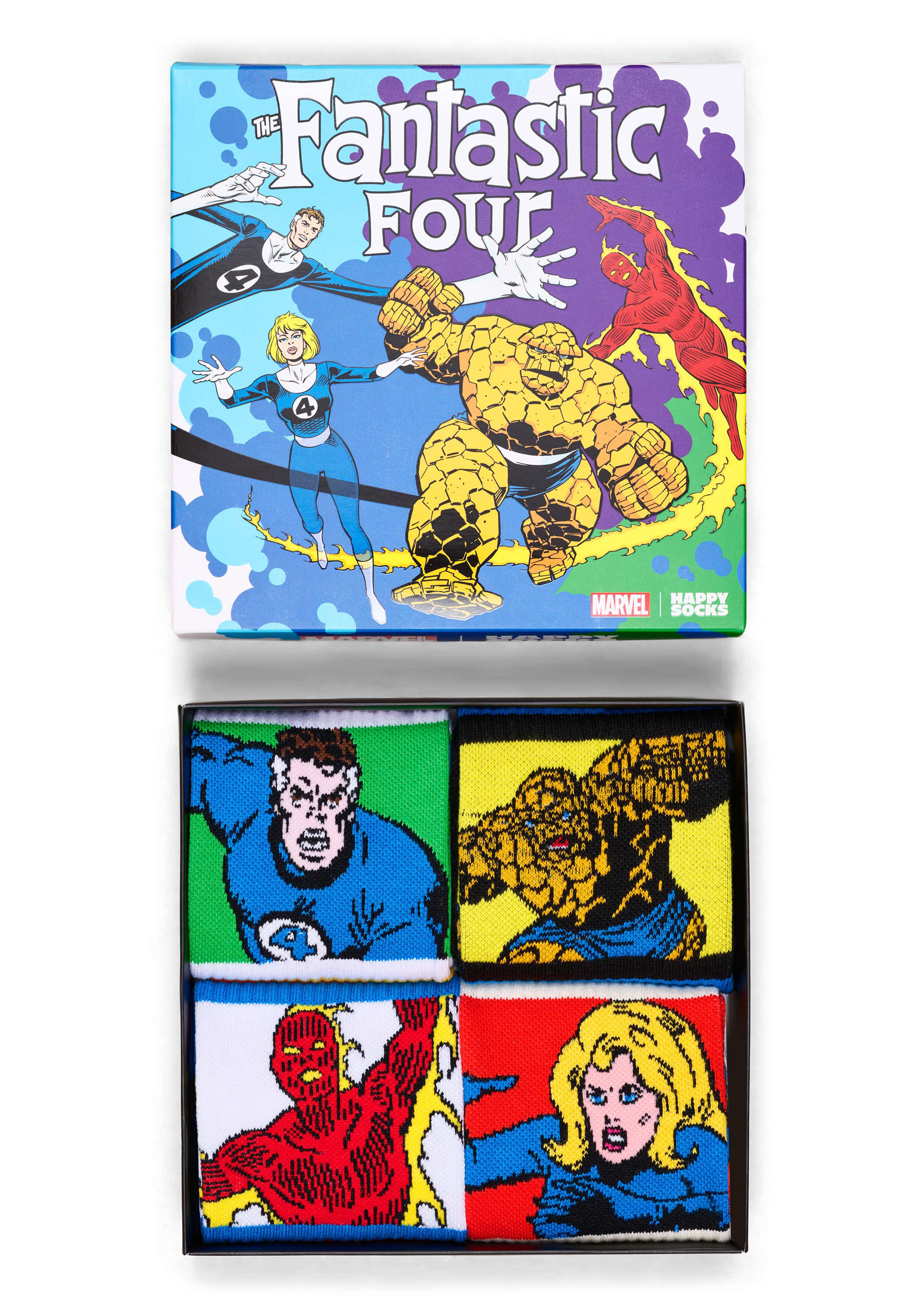 Happy Socks MARVEL Fantastic Four Socks Gift Set (4-pack), unisex sokken in cadeauverpakking, blauw