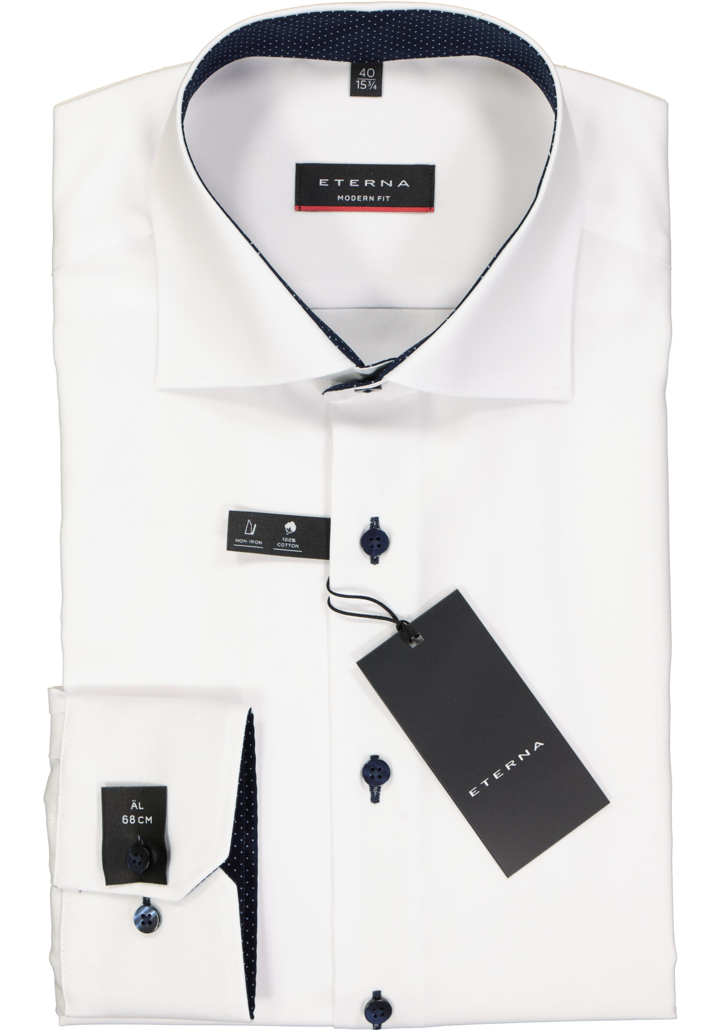 ETERNA modern fit overhemd, fijn Oxford heren overhemd, wit (blauw gestipt contrast)