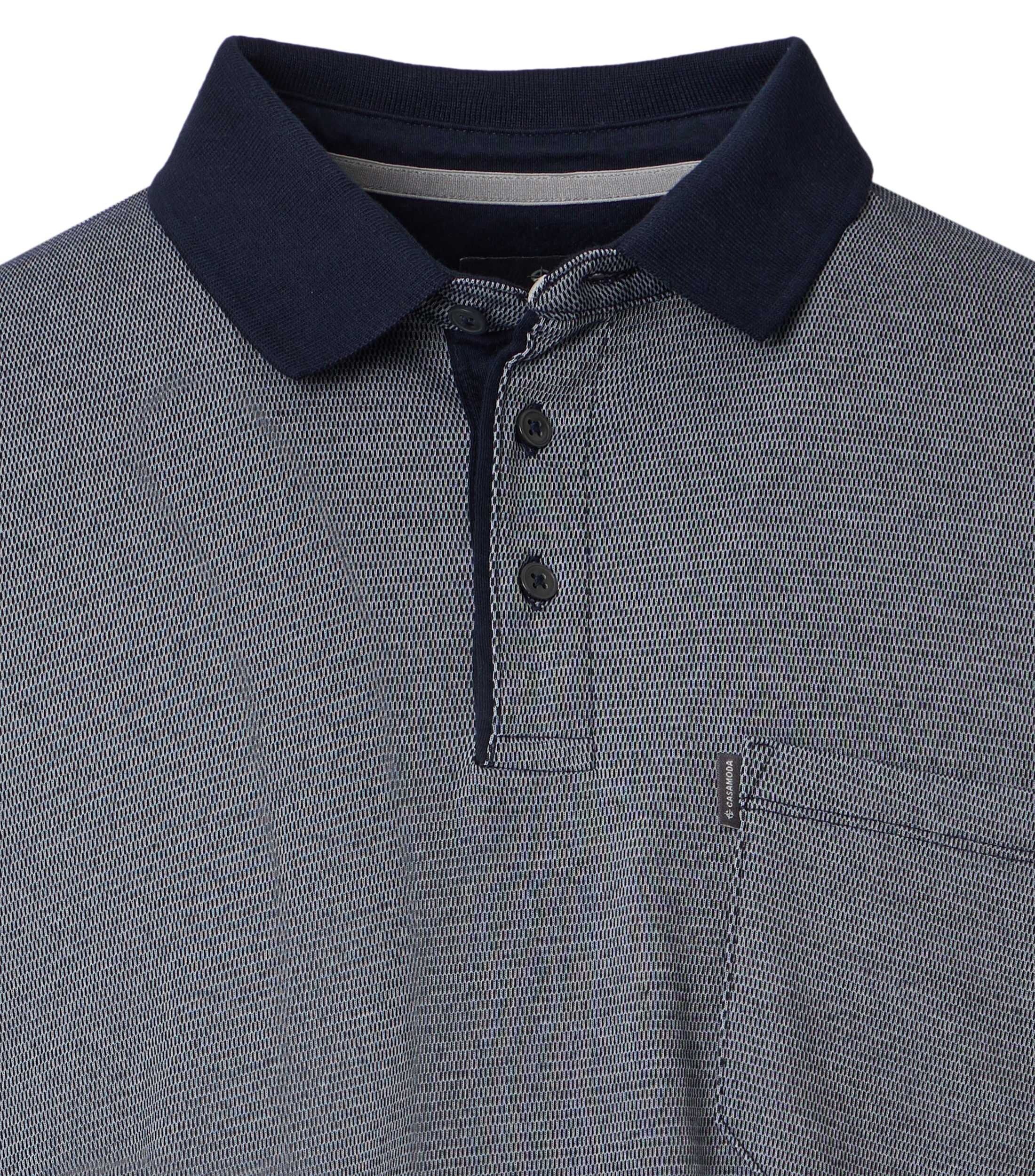 CASA MODA comfort fit heren polo lange mouw, blauw, wit dessin