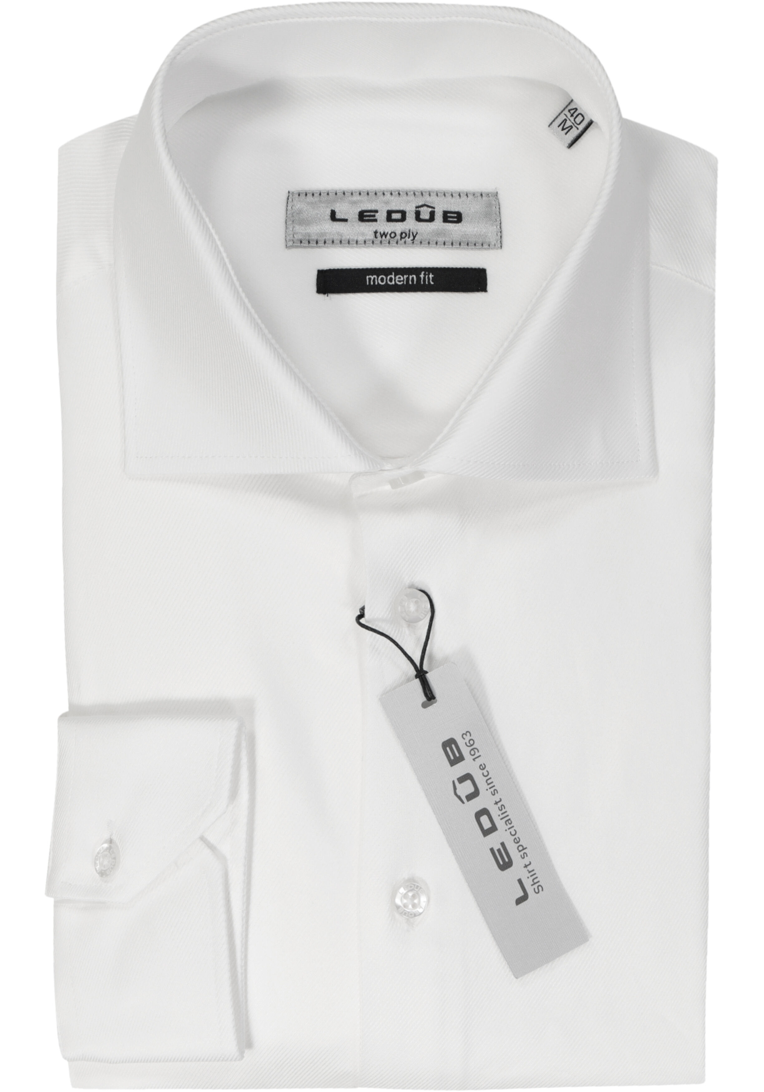 Ledub modern fit overhemd, wit twill 