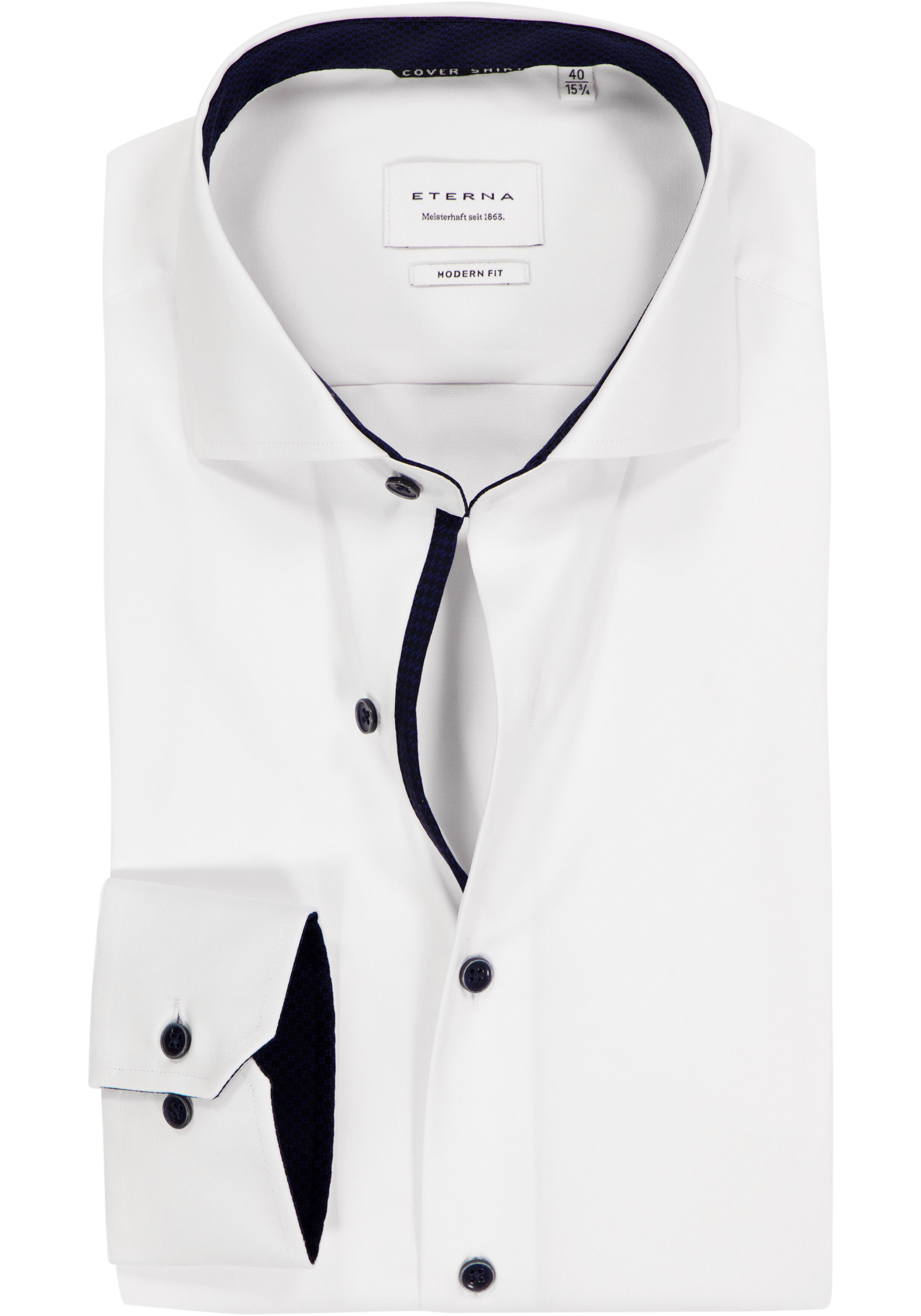 ETERNA modern fit overhemd, niet doorschijnend twill heren overhemd, wit (donkerblauw contrast)