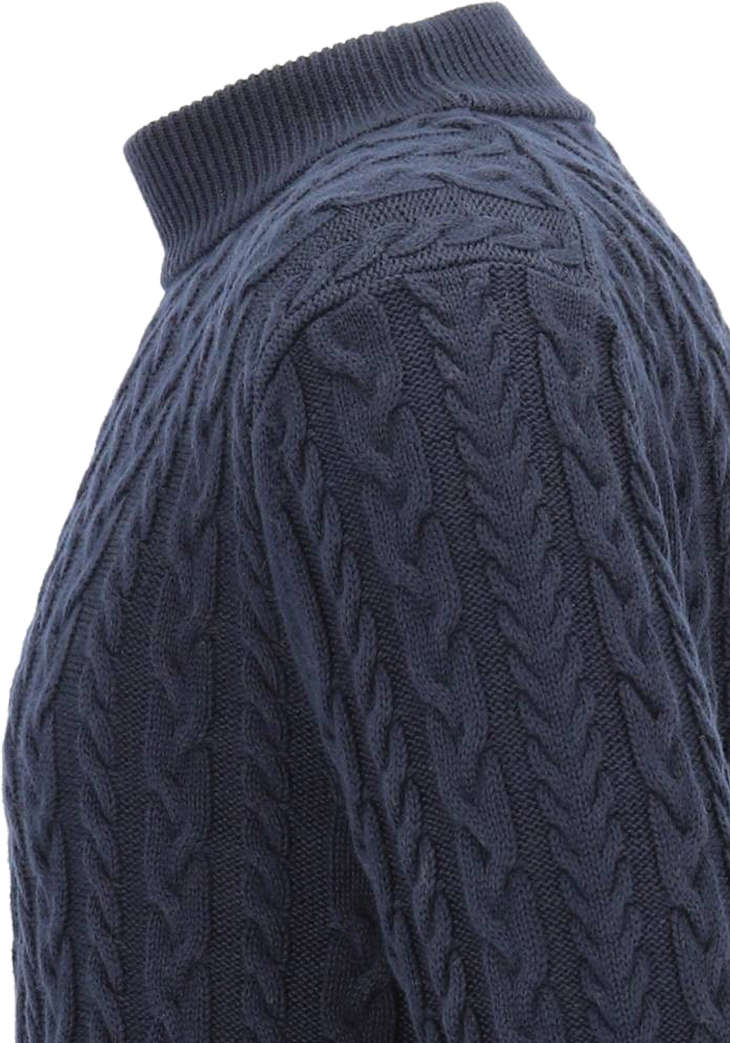 OLYMP modern fit trui wolmengsel, kabeltrui, turtleneck, marine blauw