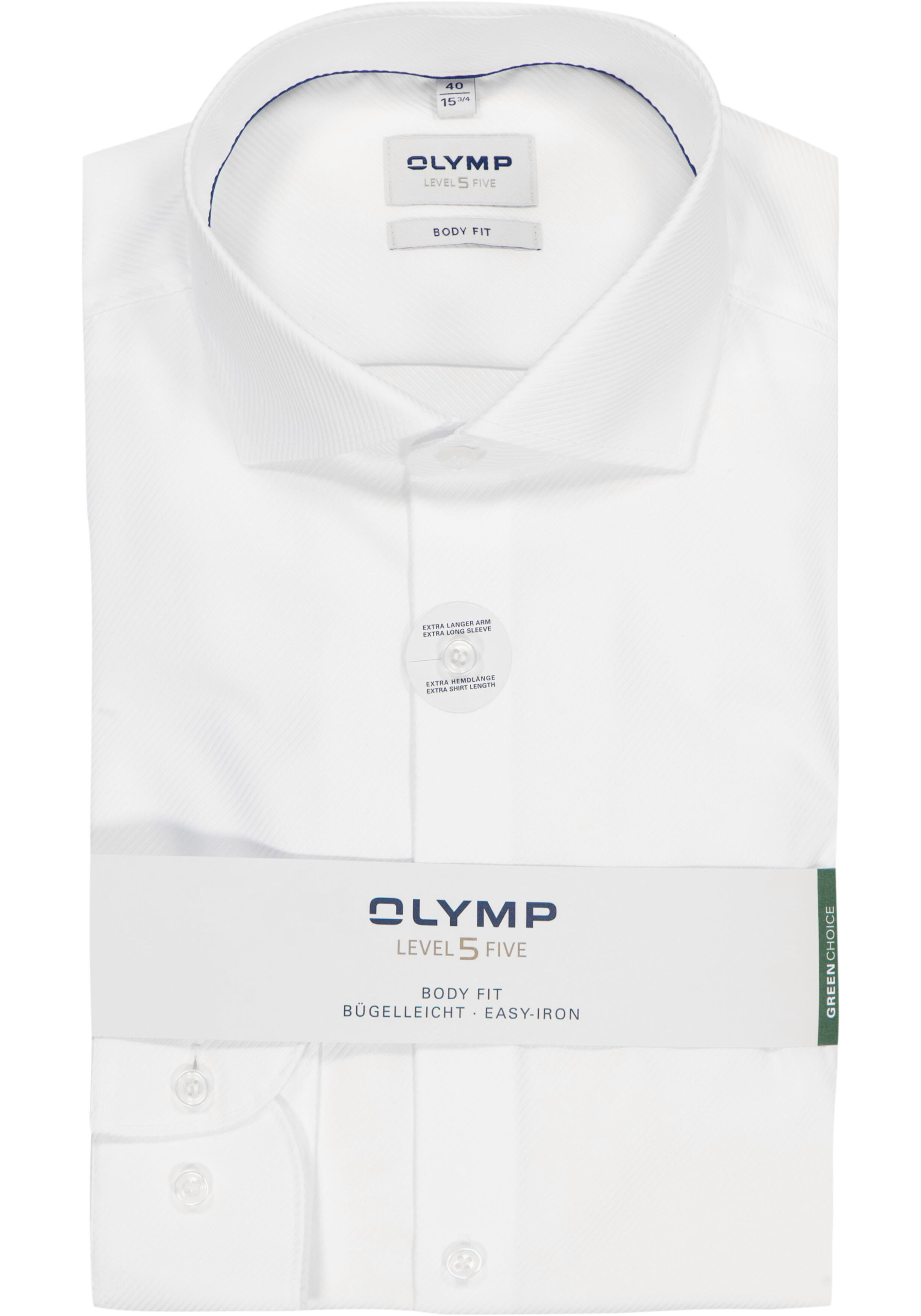 OLYMP Level 5 body fit overhemd, mouwlengte 7, wit diamant twill