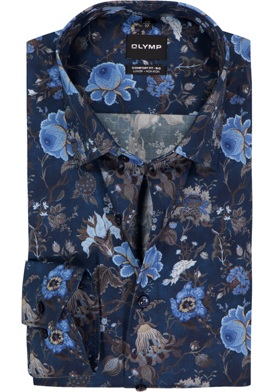 OLYMP Luxor comfort fit Big overhemd, dobby, marine blauw dessin OLYMP Luxor comfort fit Big overhemd, dobby, marine blauw dessin