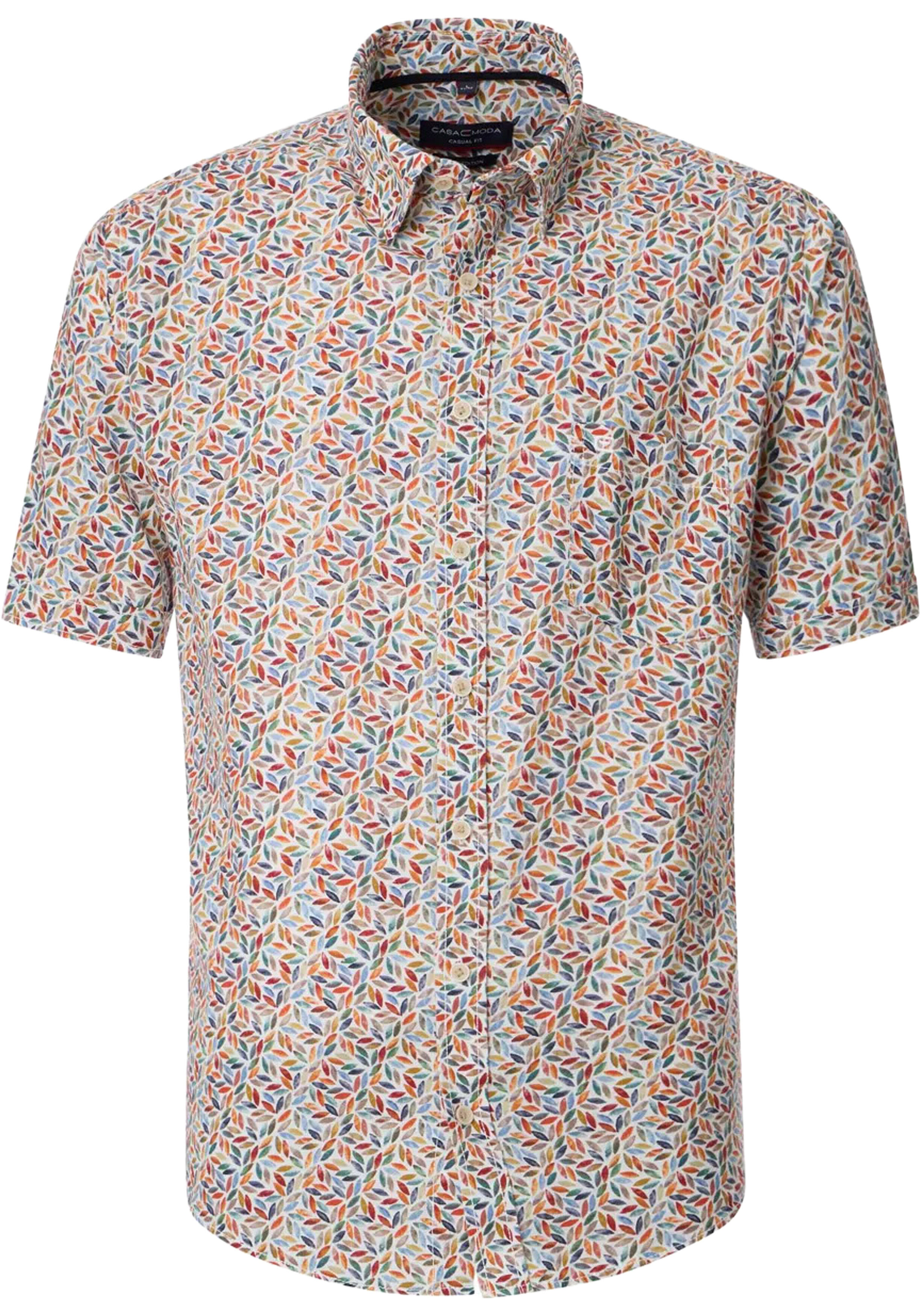 CASA MODA Sport casual fit overhemd, korte mouw, structuur, donkerblauw, wit en beige dessin