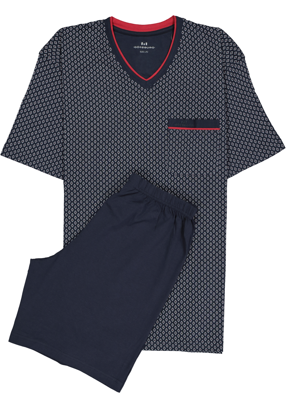 1-4046005753462_pyjama_HR Gotzburg heren shortama, blauw met rood en wit dessin