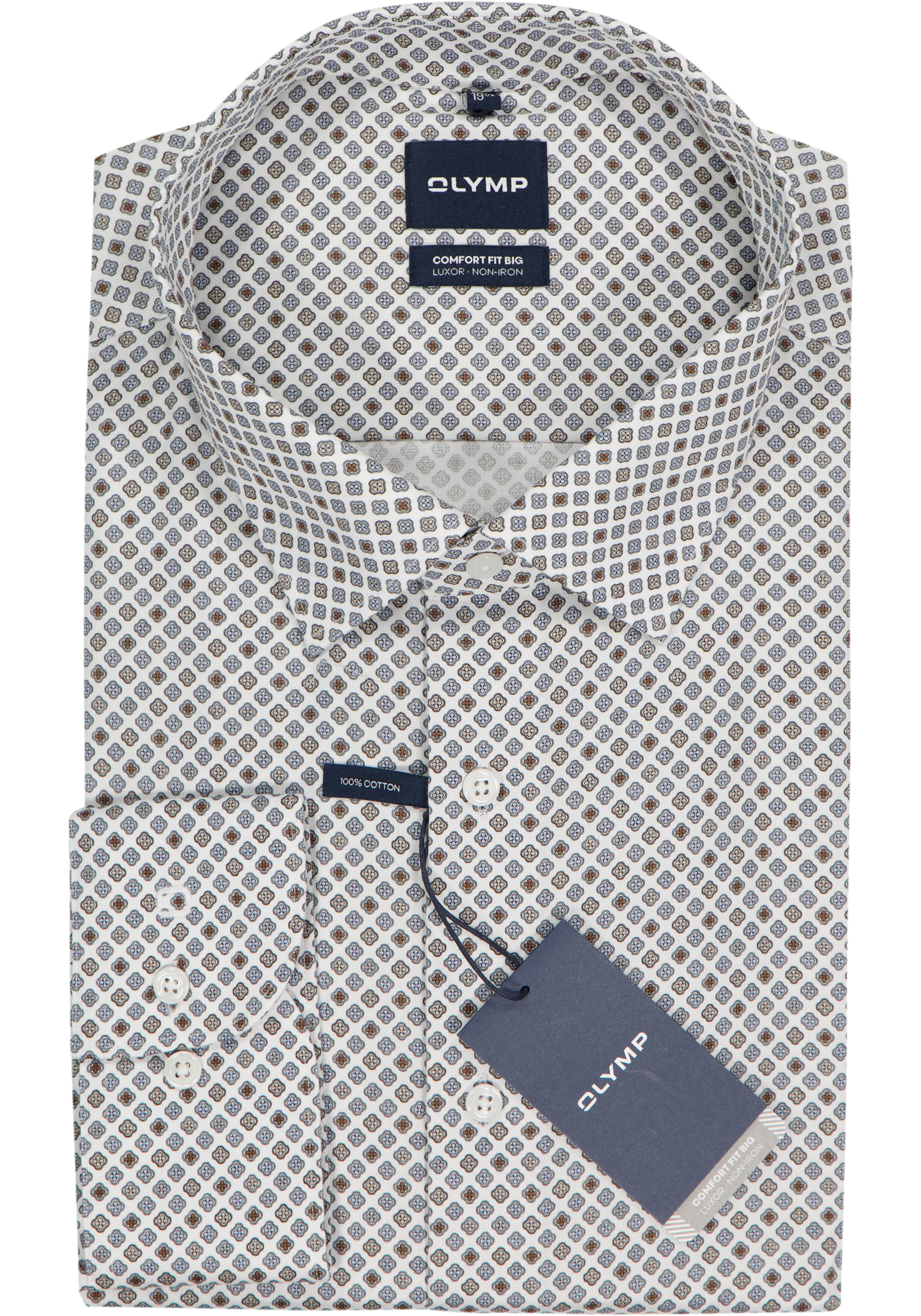 OLYMP Luxor comfort fit Big overhemd, dobby, wit met grijs en groen dessin