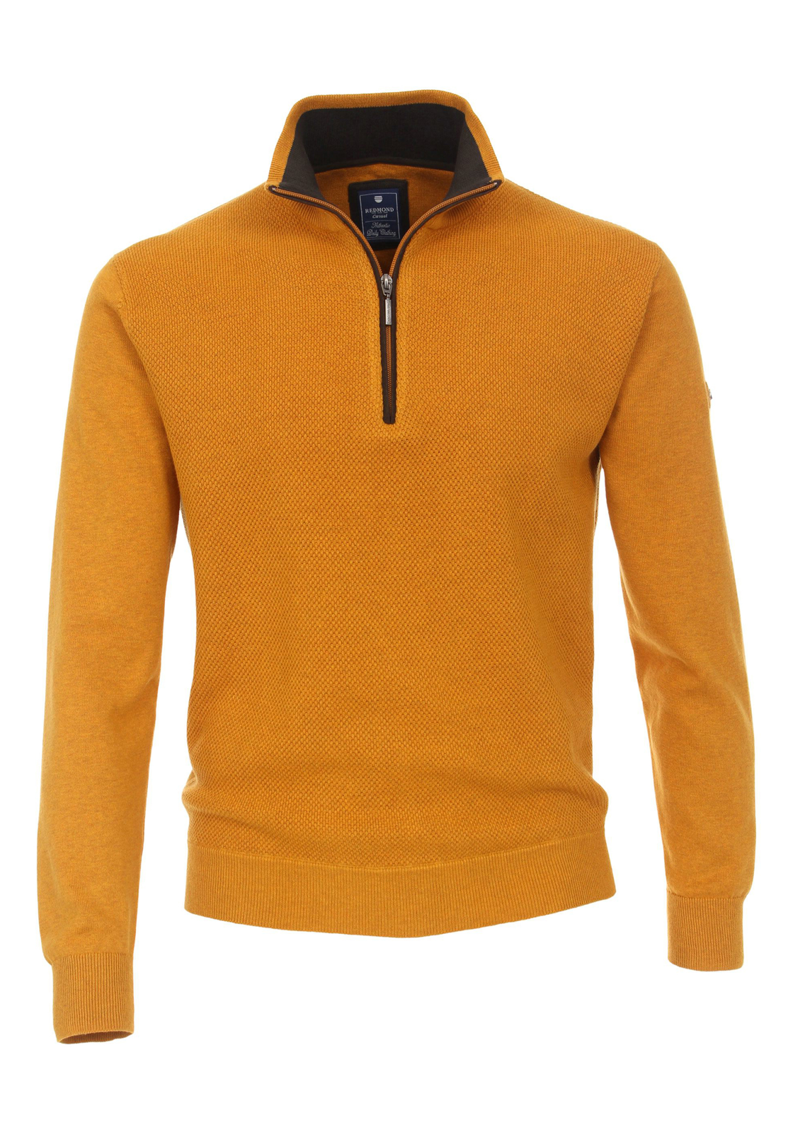 1-4061933134039-redmond-trui_HR Redmond heren schipperstrui katoen, met rits, okergeel structuur