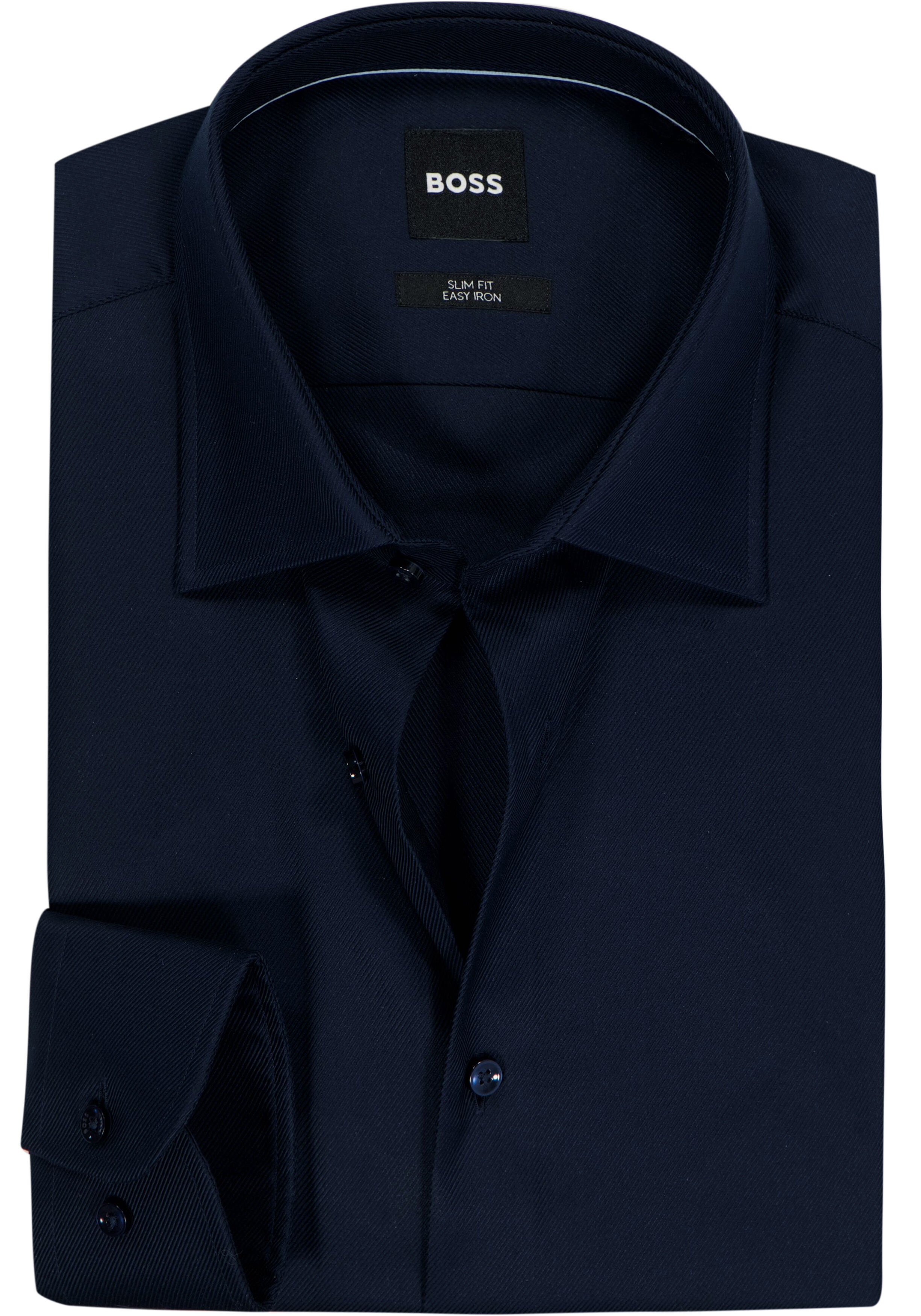 BOSS Hank slim fit overhemd, twill, donkerblauw