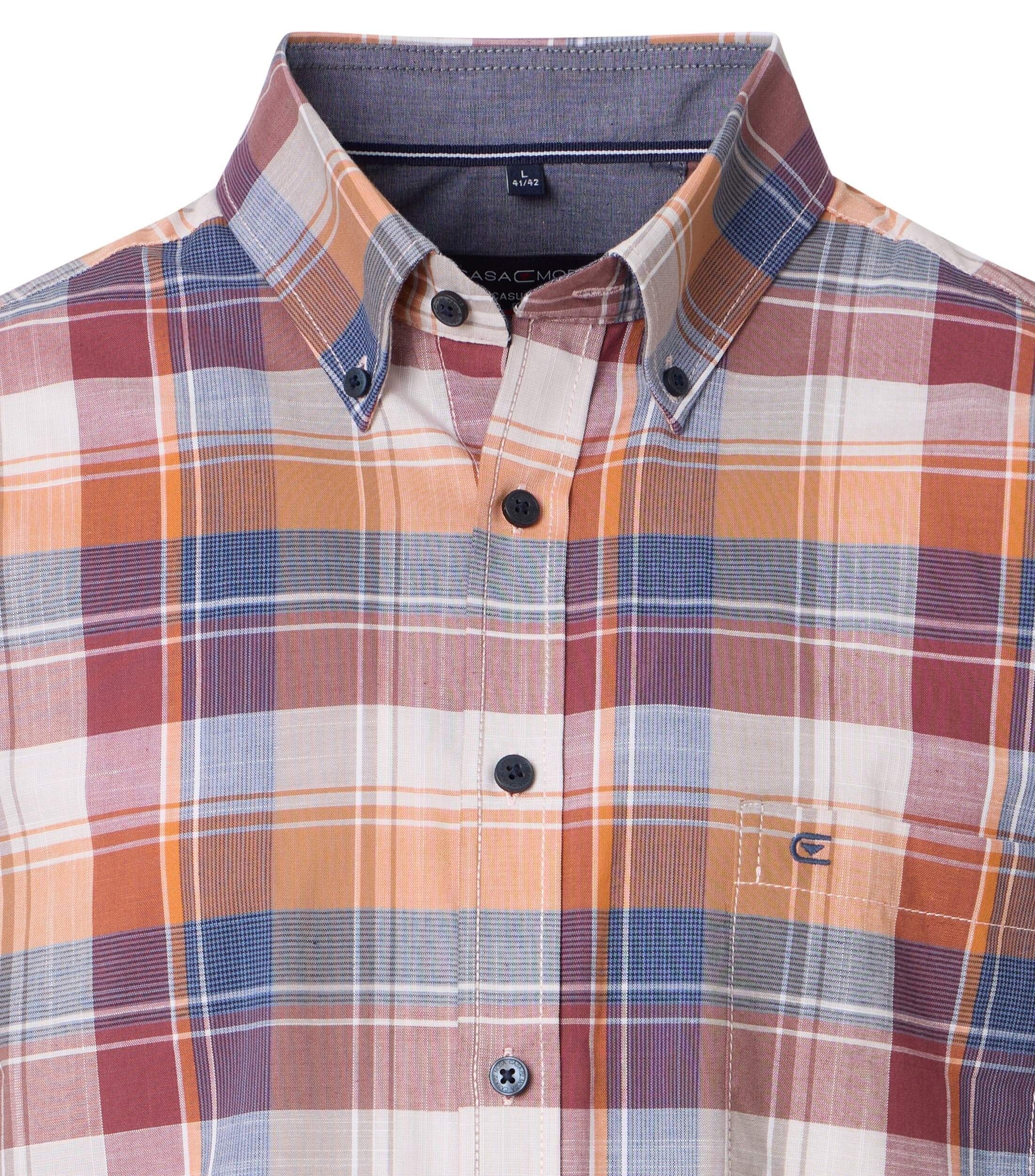 CASA MODA Sport casual fit overhemd, korte mouw, chambray, rood, met oranje, blauw en wit geruit