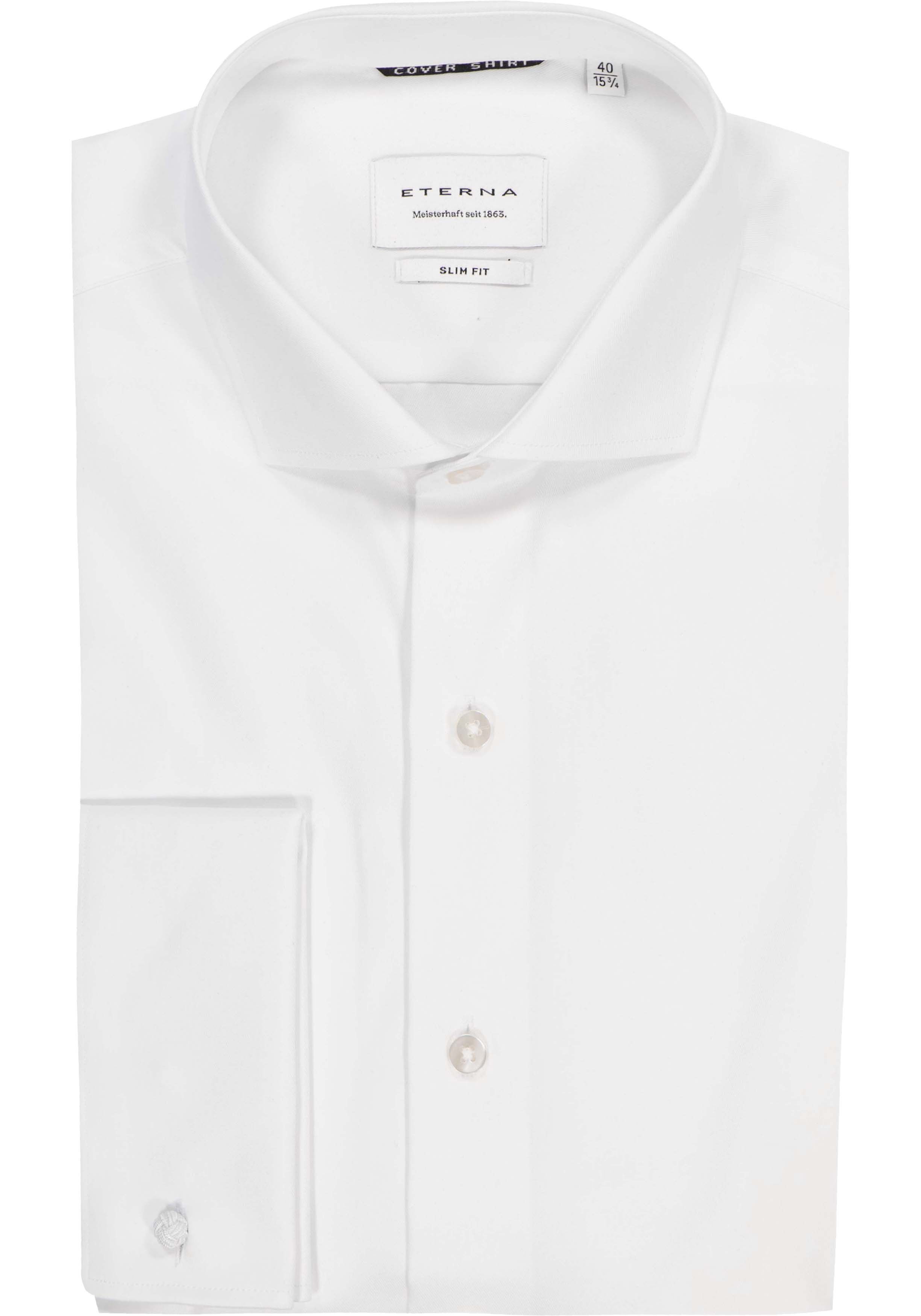 ETERNA slim fit overhemd, dubbele manchet, niet doorschijnend twill heren overhemd, wit