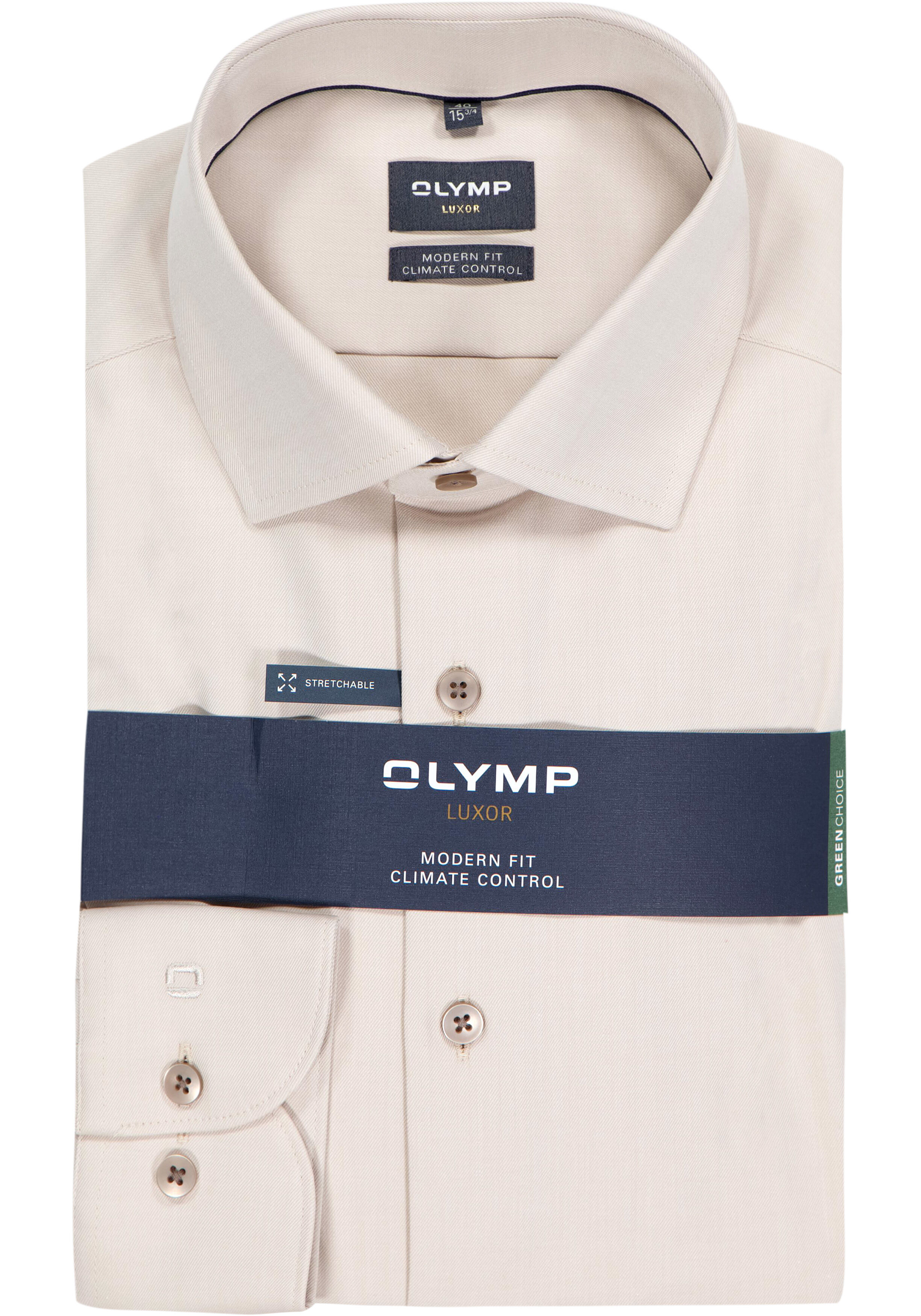 OLYMP 24/7 Luxor modern fit overhemd, twill, beige