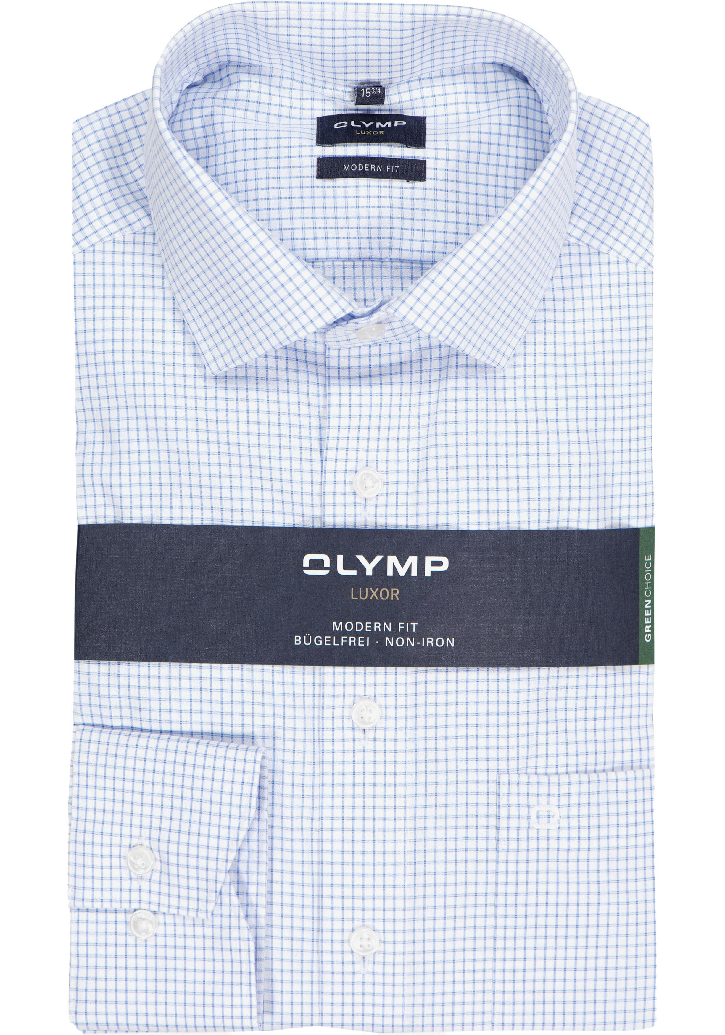OLYMP Luxor modern fit overhemd, popeline, lichtblauw met wit geruit