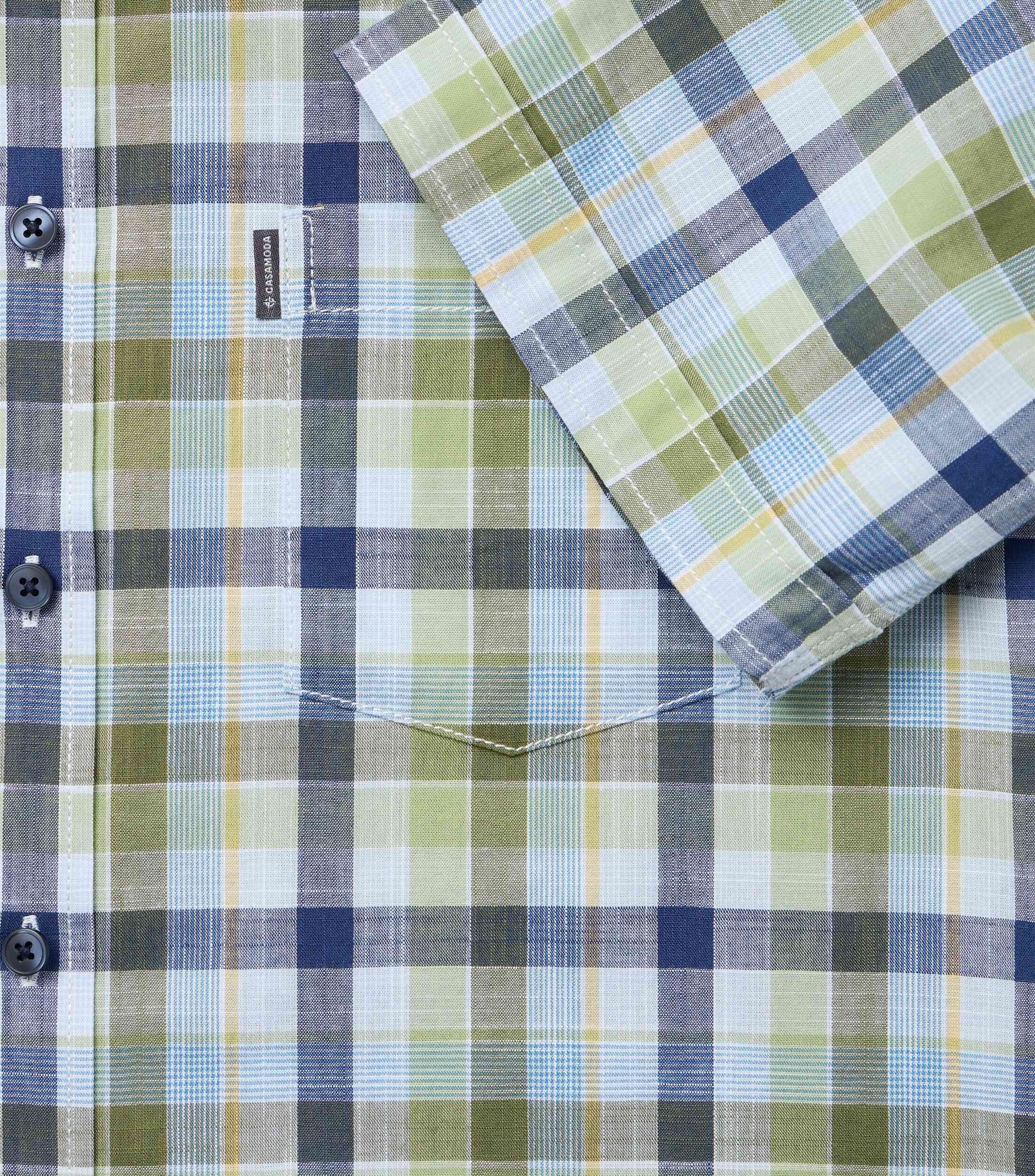 CASA MODA Sport casual fit overhemd, korte mouw, chambray, groen, blauw, wit, geel geruit
