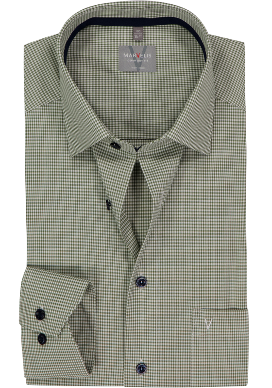 MARVELIS comfort fit overhemd, popeline, olijfgroen geruit MARVELIS comfort fit overhemd, popeline, olijfgroen geruit