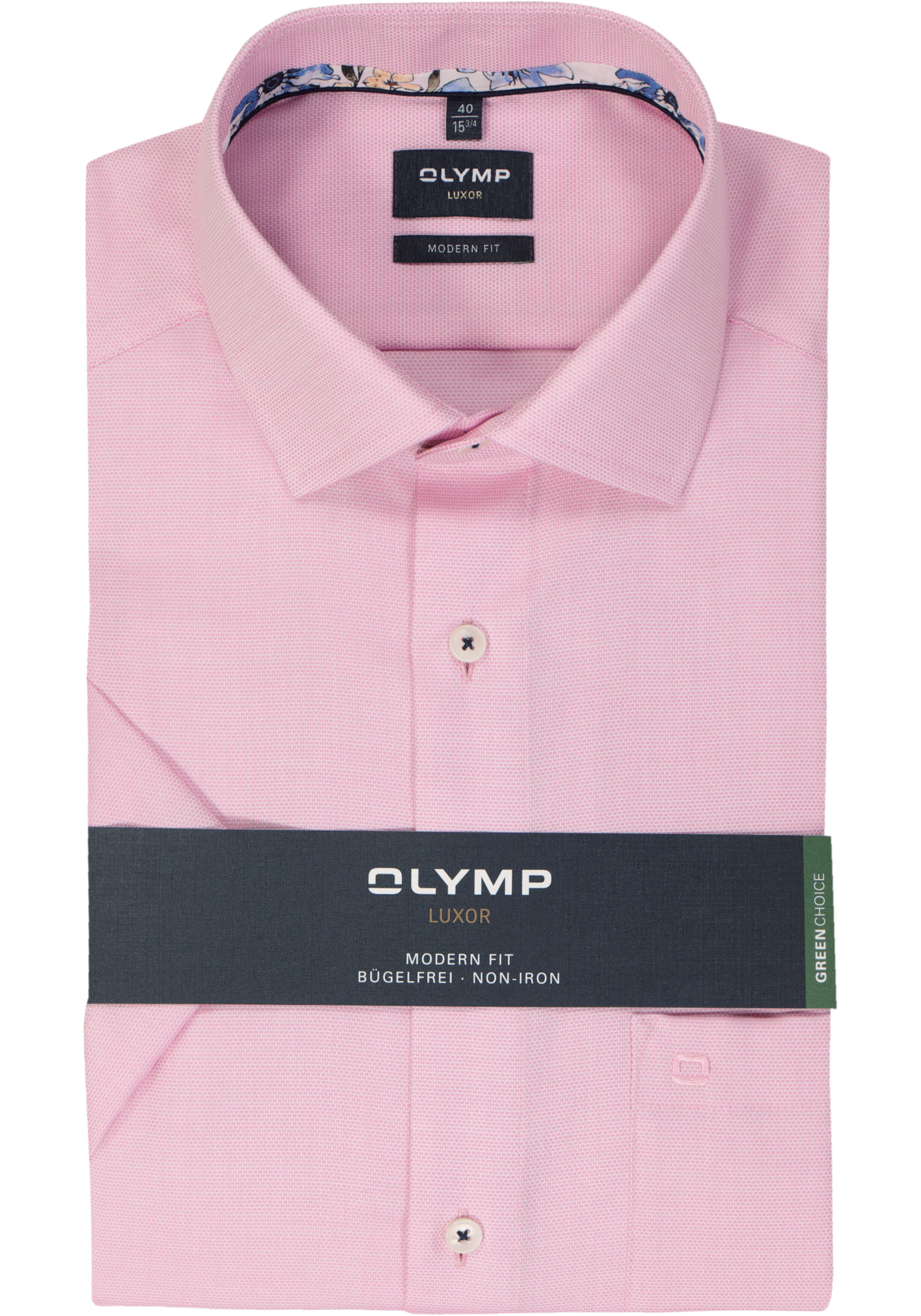 OLYMP modern fit overhemd, korte mouw, structuur, roze