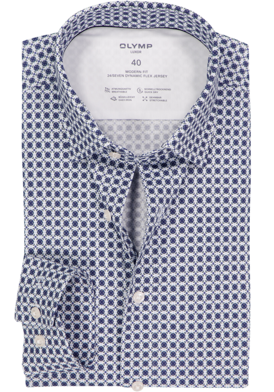 OLYMP 24/7 Luxor modern fit overhemd, tricot, wit dessin OLYMP 24/7 Luxor modern fit overhemd, tricot, wit dessin