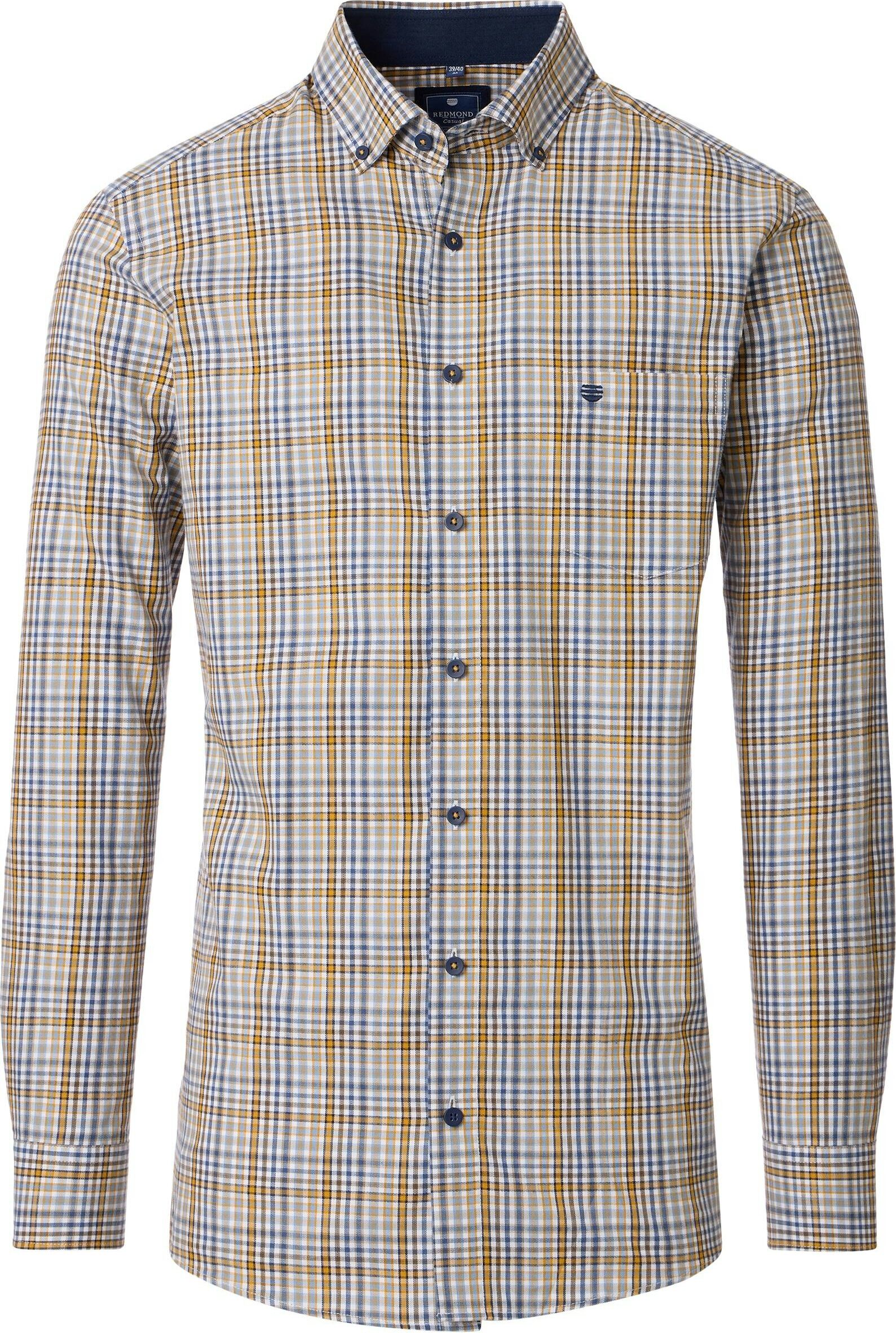 Redmond modern fit overhemd, twill, wit, geel, lichtblauw, donkerblauw geruit