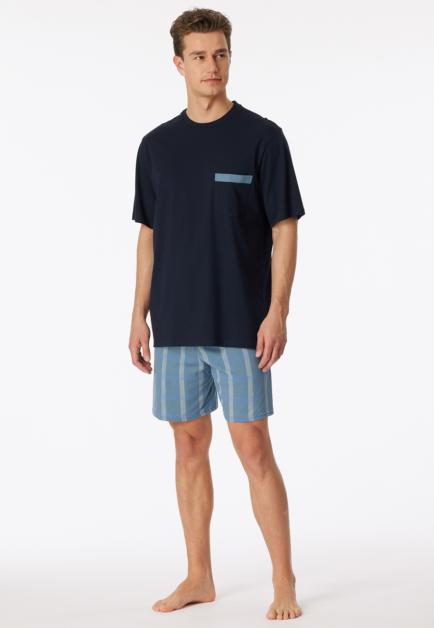 SCHIESSER Comfort Nightwear pyjamaset, heren pyjama short organic cotton ruitjes admiral