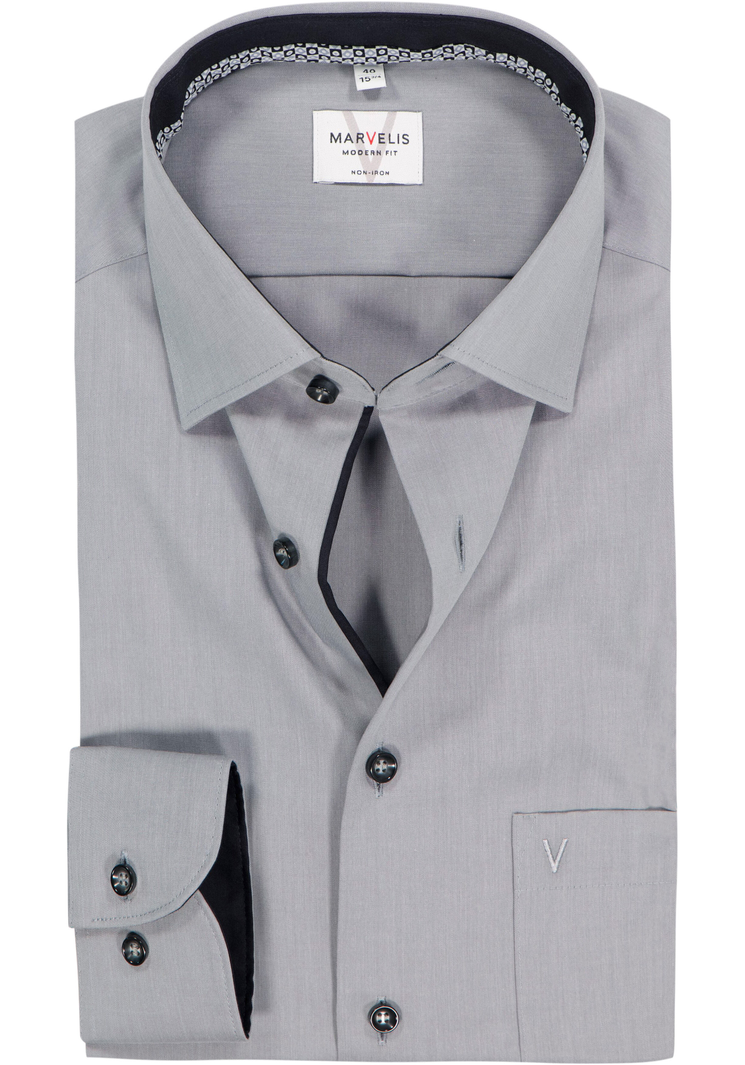 MARVELIS modern fit overhemd, popeline, antracietgrijs
