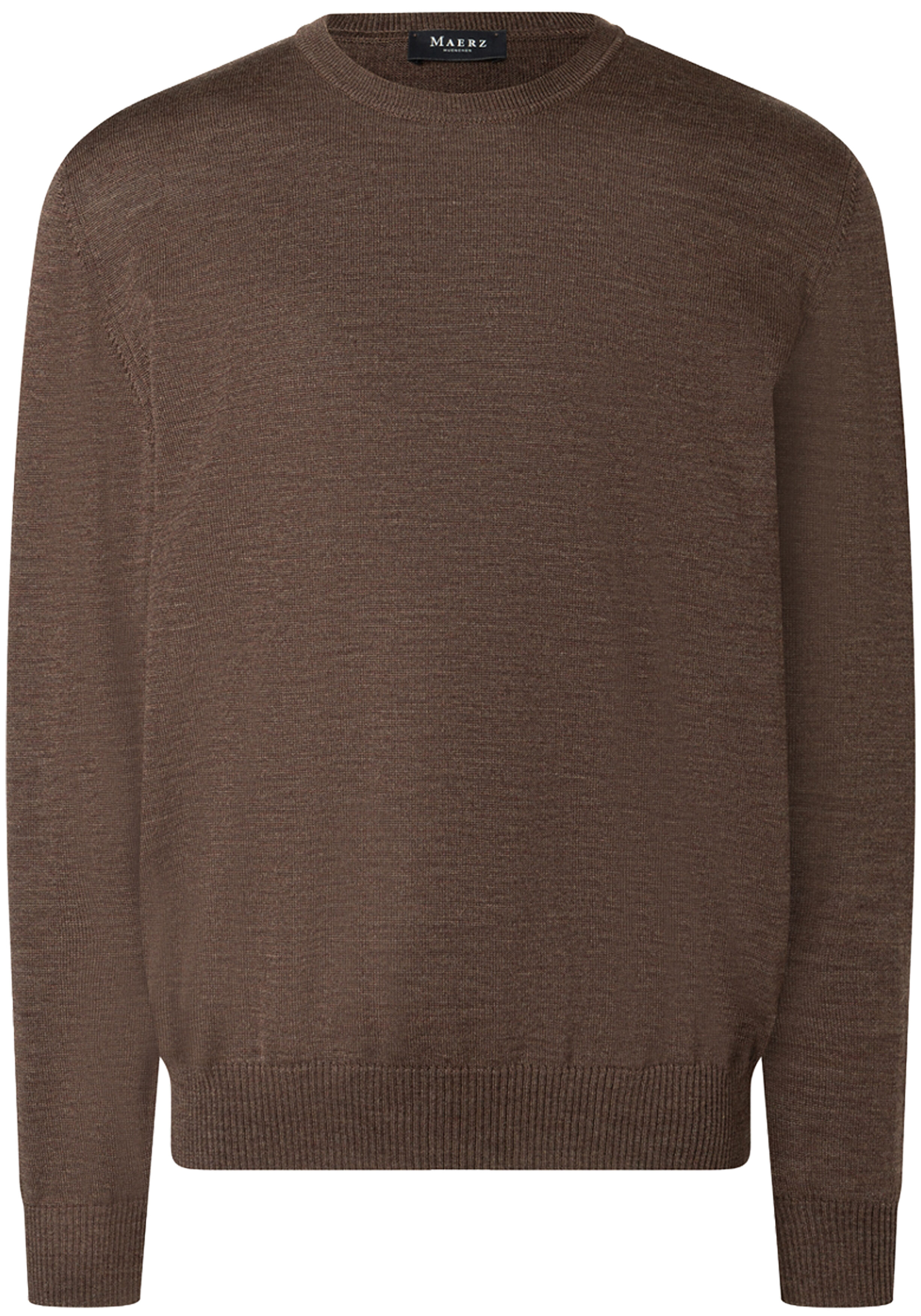 MAERZ Classic Fit heren trui met O-hals wol, donkerbruin