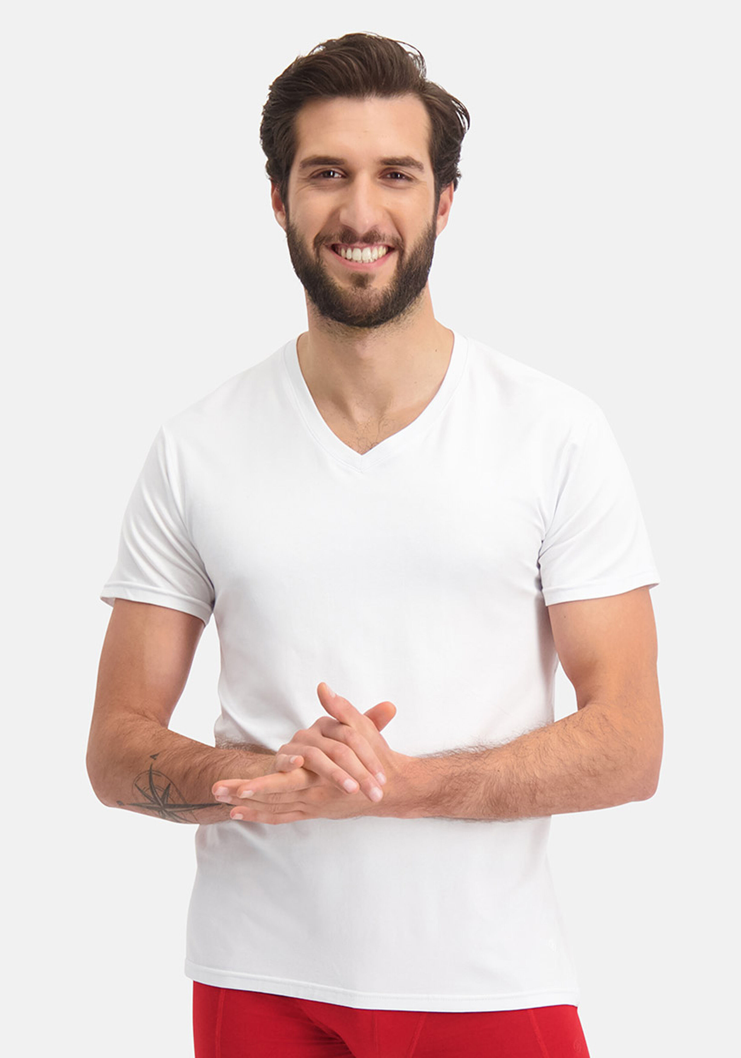 Bamboo Basics Velo V-neck T-shirt (2-pack), heren T-shirt V-hals, wit