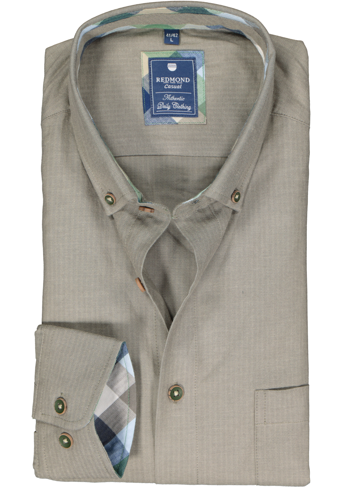1-4061933332084_Redmond_overhemd_HR Redmond regular fit overhemd, herringbone, olijfgroen