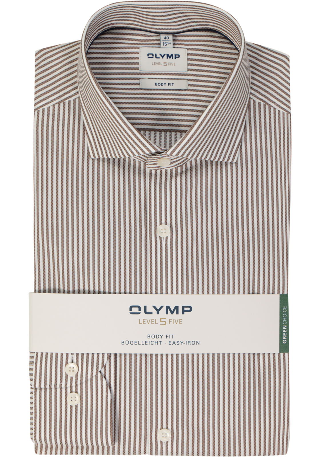 OLYMP Level 5 body fit overhemd, popeline, bruin gestreept OLYMP Level 5 body fit overhemd, popeline, bruin gestreept