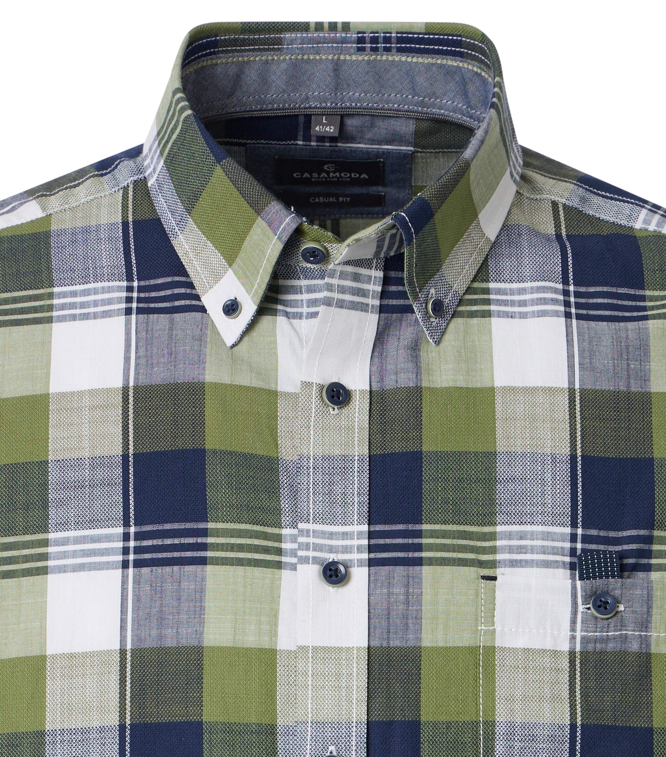 CASA MODA Sport casual fit overhemd, korte mouw, chambray, groen, donkerblauw, wit geruit