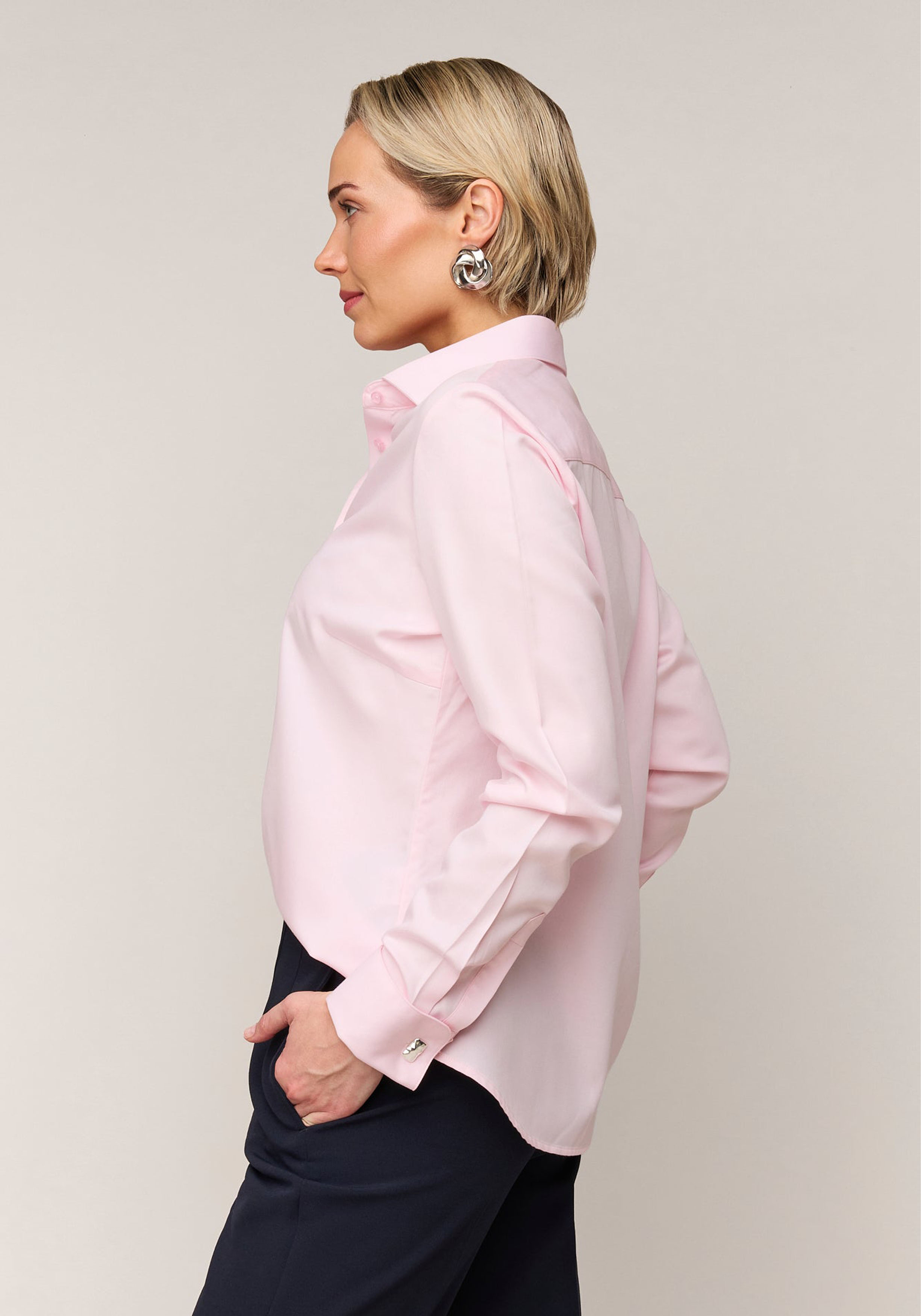 Vander Amsterdam damesblouse regular fit dubbele manchet, twill, roze