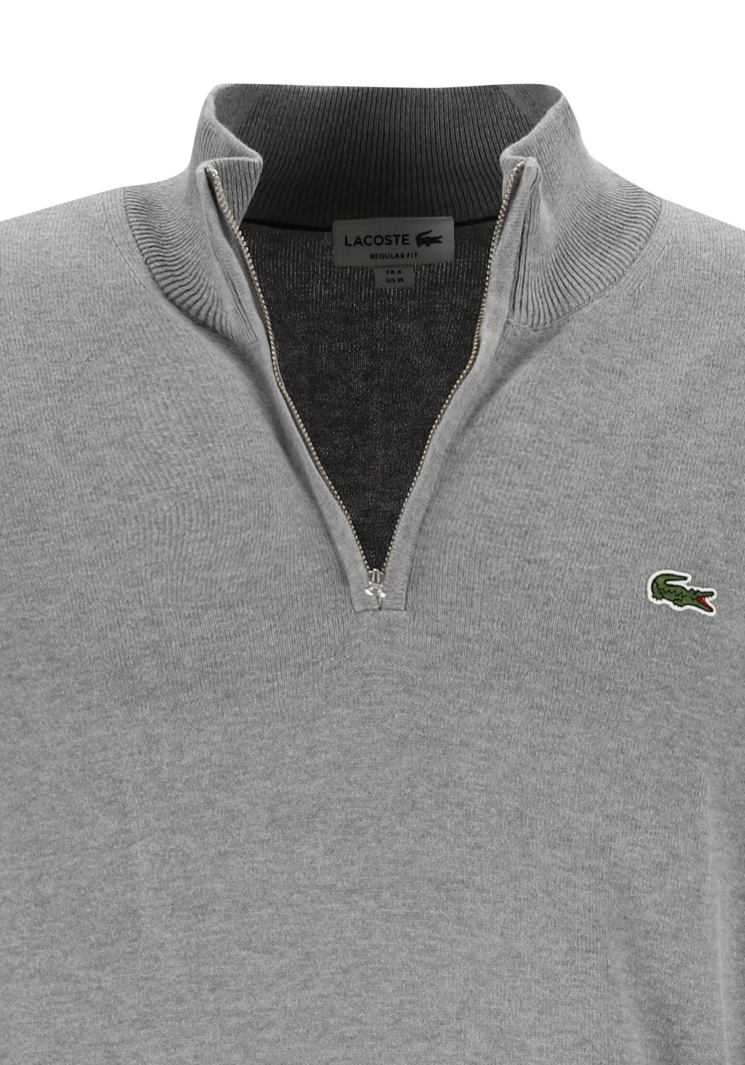 Lacoste heren schipperstrui katoen, met korte rits, lichtgrijs melange