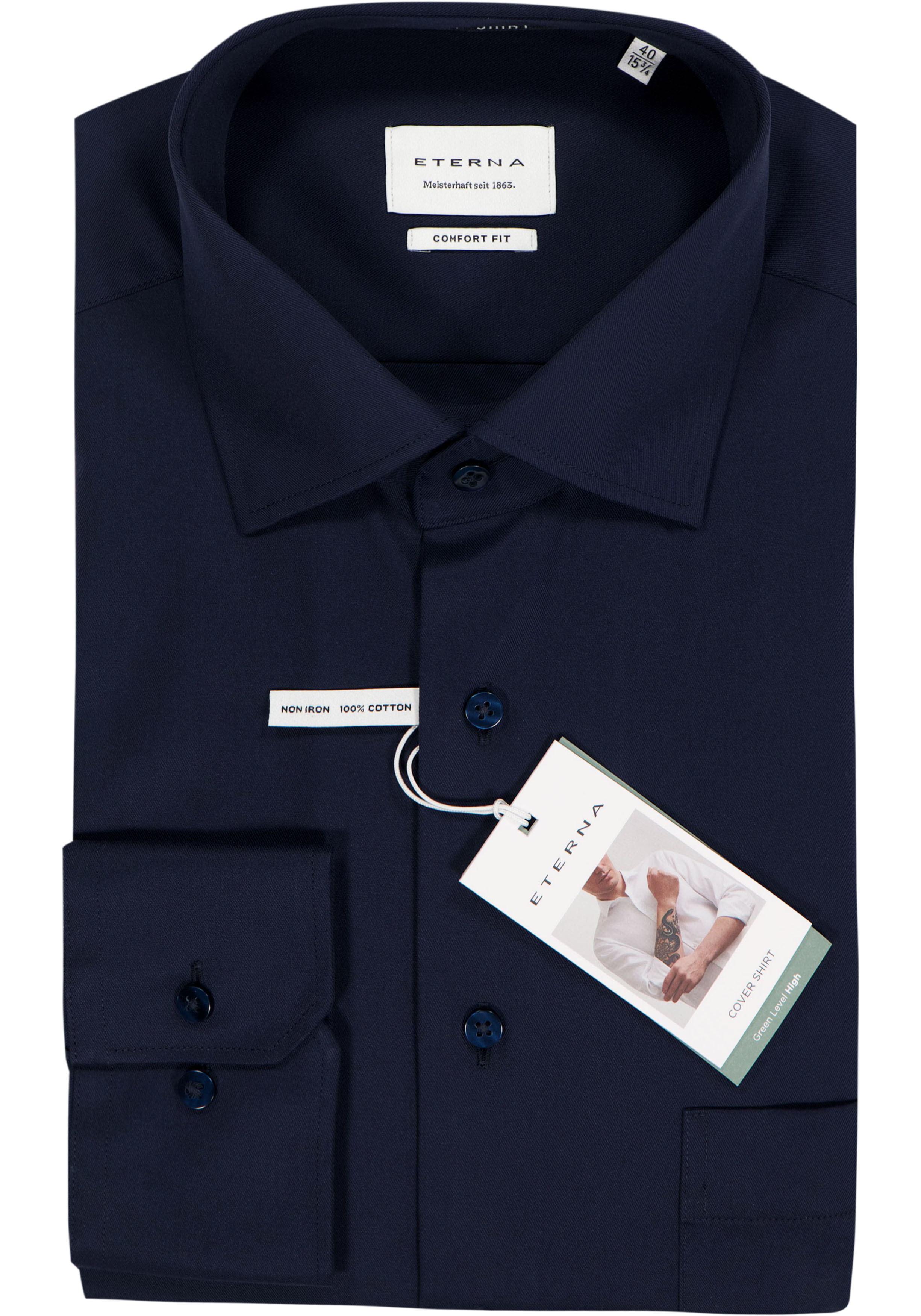 ETERNA comfort fit overhemd, twill heren overhemd, donkerblauw