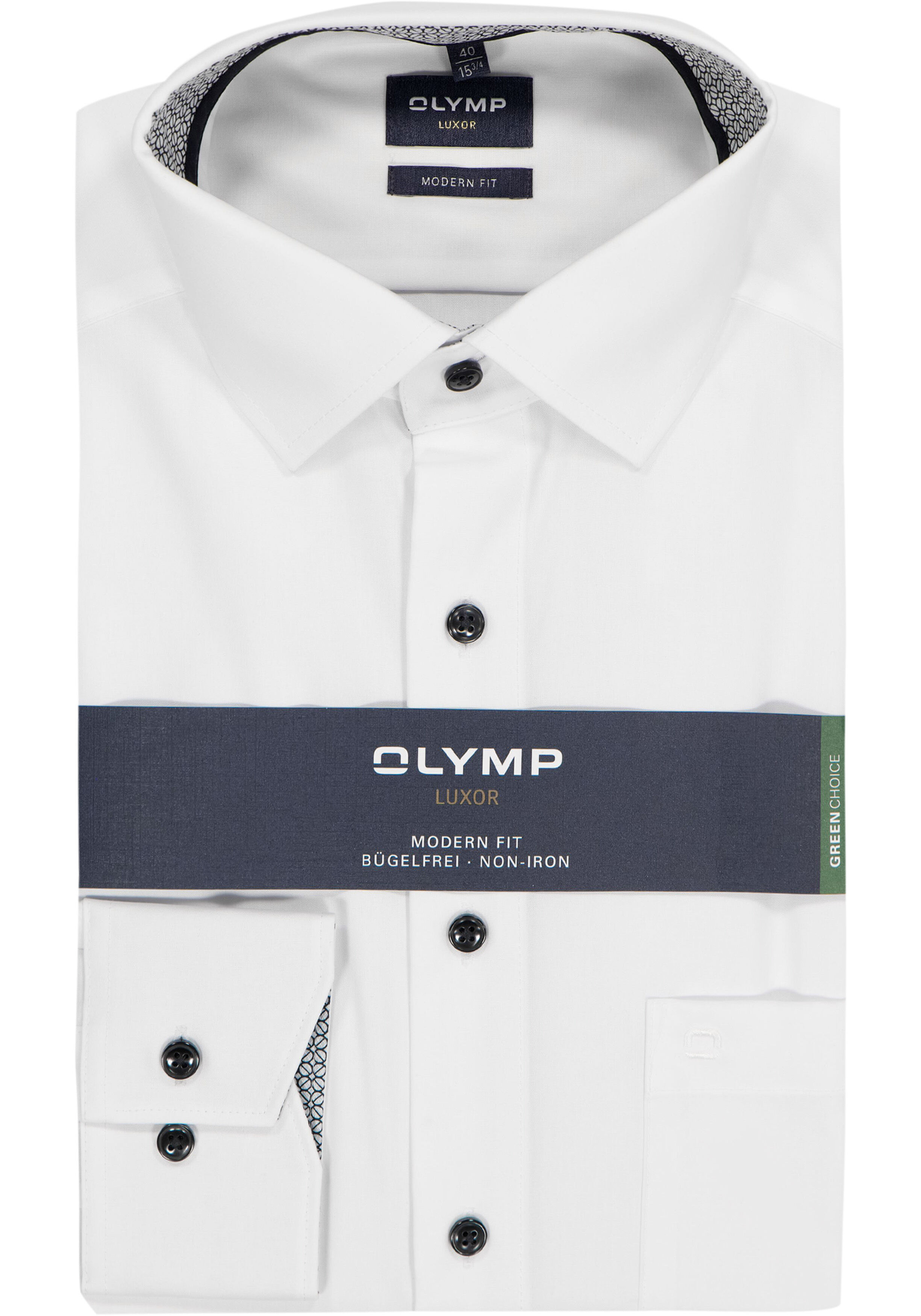 OLYMP Luxor modern fit overhemd, wit (zwart contrast)