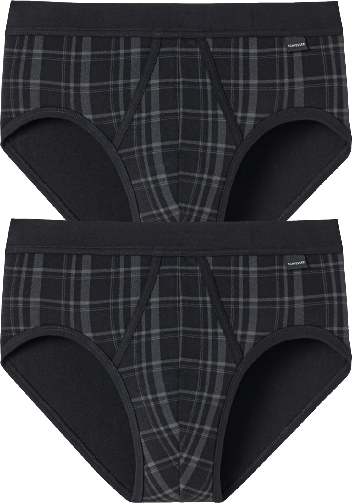 1-4007065656728-schiesser-slip-2p_HR SCHIESSER Original Classics sportslips (2-pack), Feinripp met gulp, zwart geruit