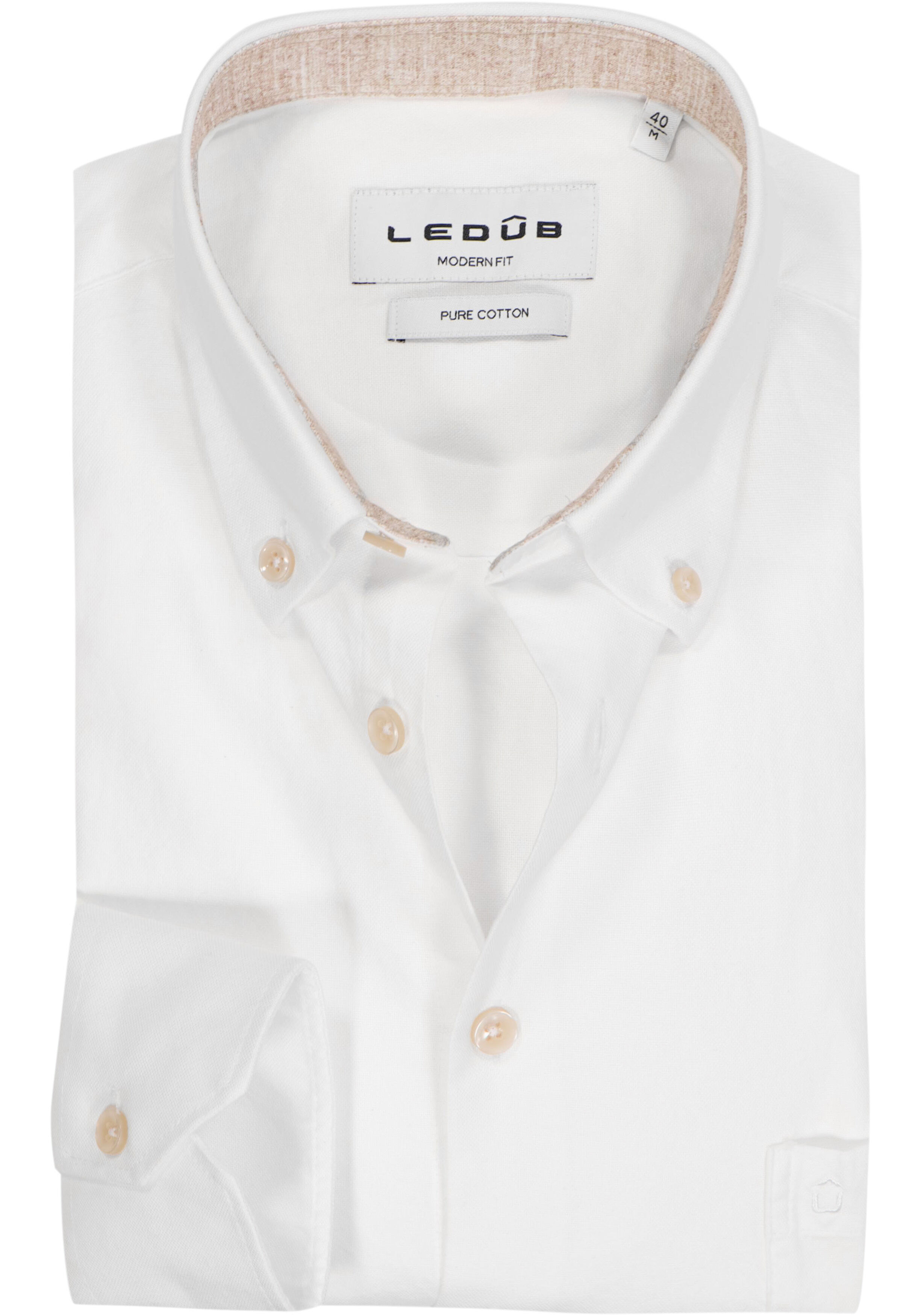 Ledub modern fit overhemd, mouwlengte 72 cm, Oxford, wit