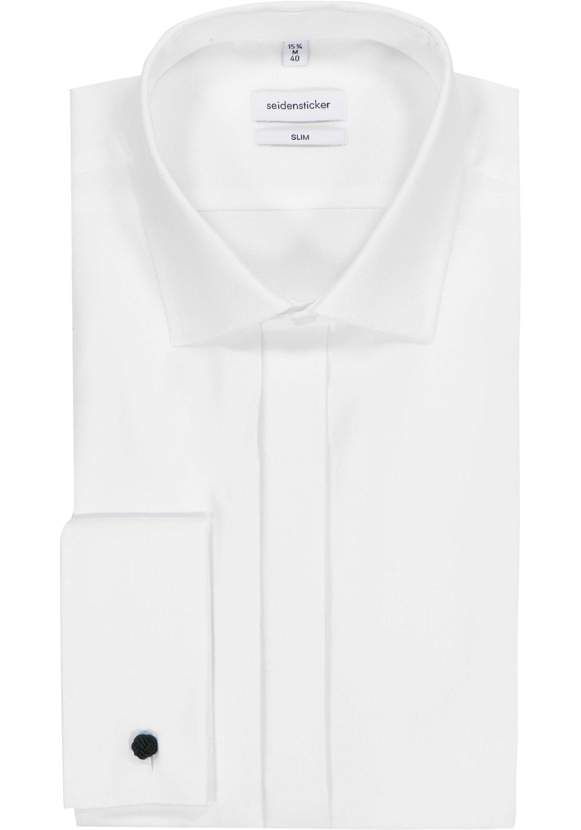 Seidensticker slim fit overhemd, smoking overhemd dubbele manchet, popeline, wit