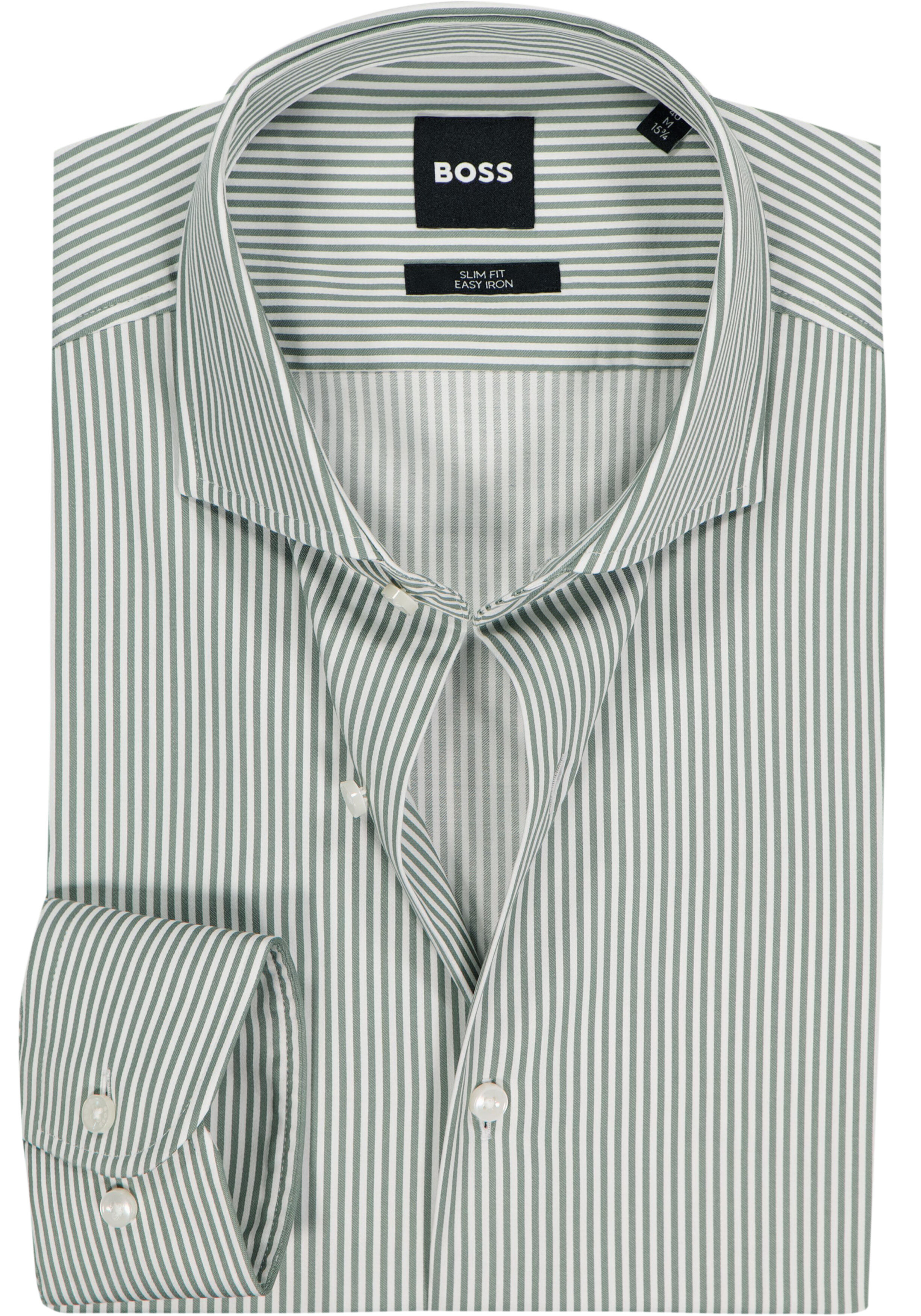 BOSS Hank slim fit overhemd, popeline, groen met wit gestreept