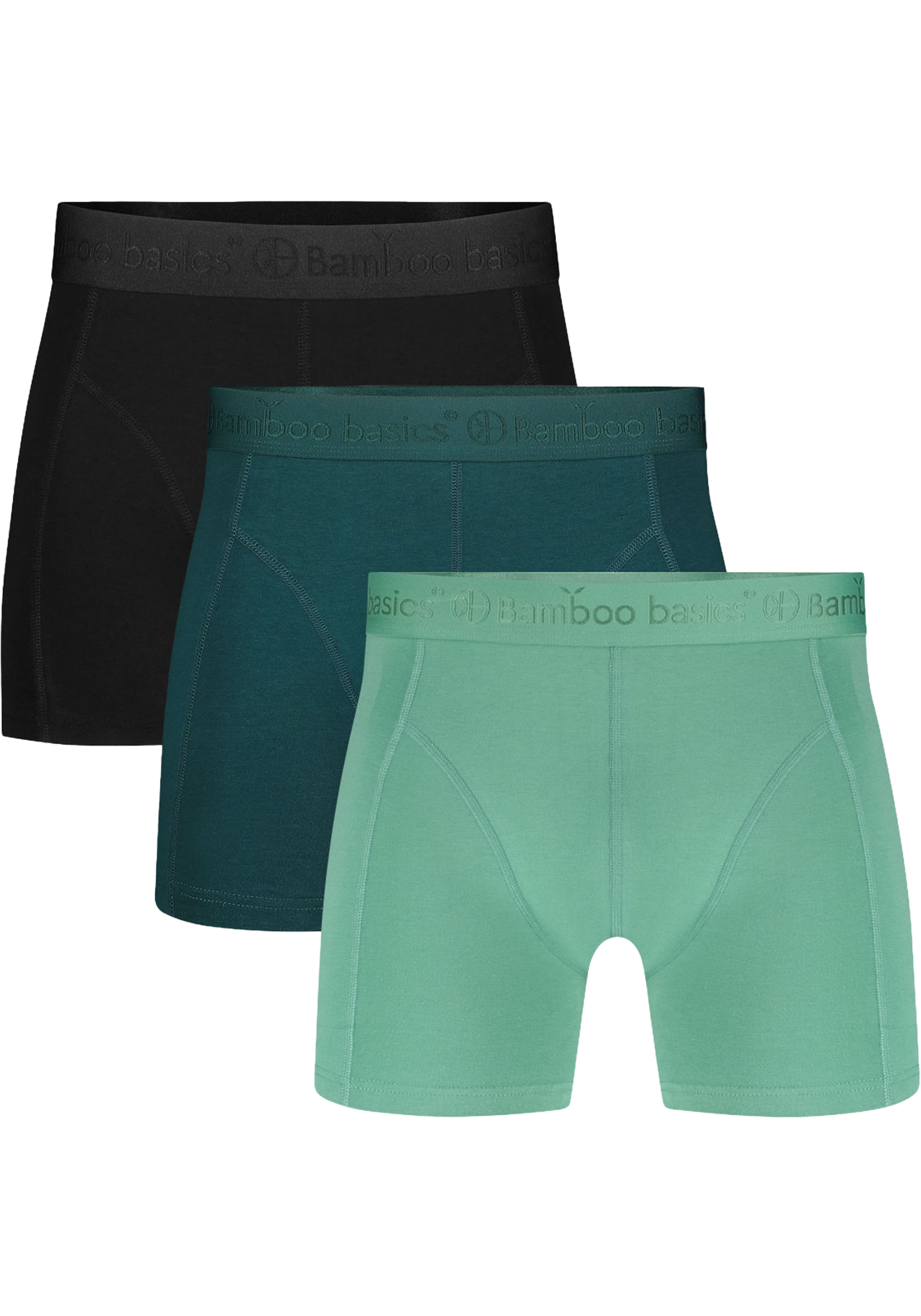 Bamboo Basics Rico boxershorts (3-pack), heren boxershort, malachietgroen, donker teal, zwart