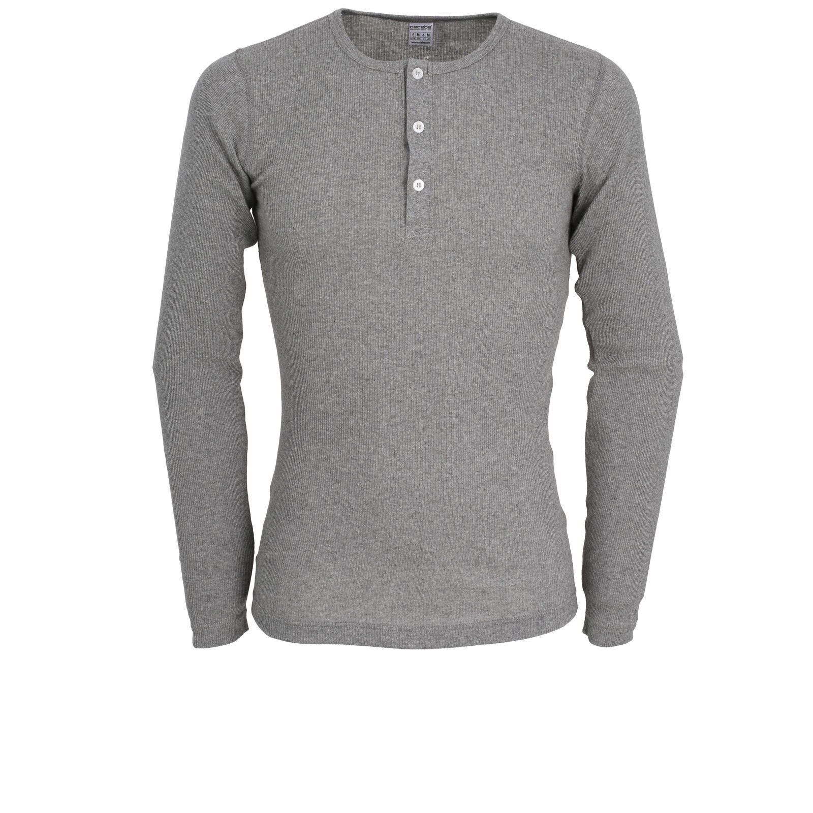 Ceceba heren T-shirt lange mouw met O-hals en knoopjes (1-pack), grijs melange