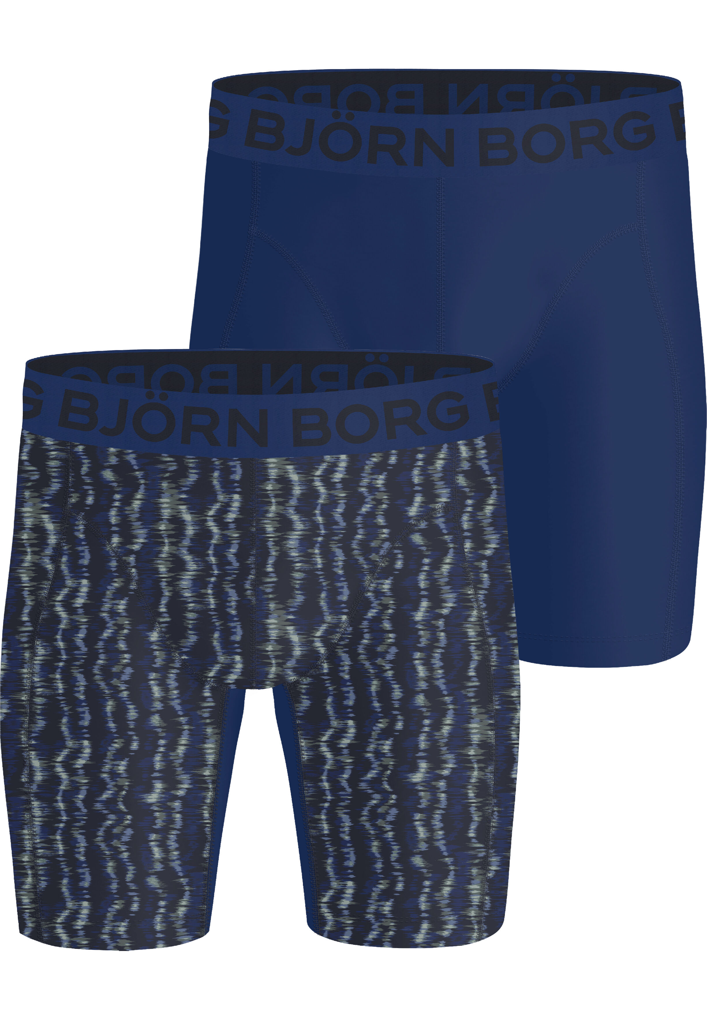 Bjorn Borg Sports Lightweight Long Boxers, microfiber heren boxers extra lange pijpen (2-pack), donkerblauw, print