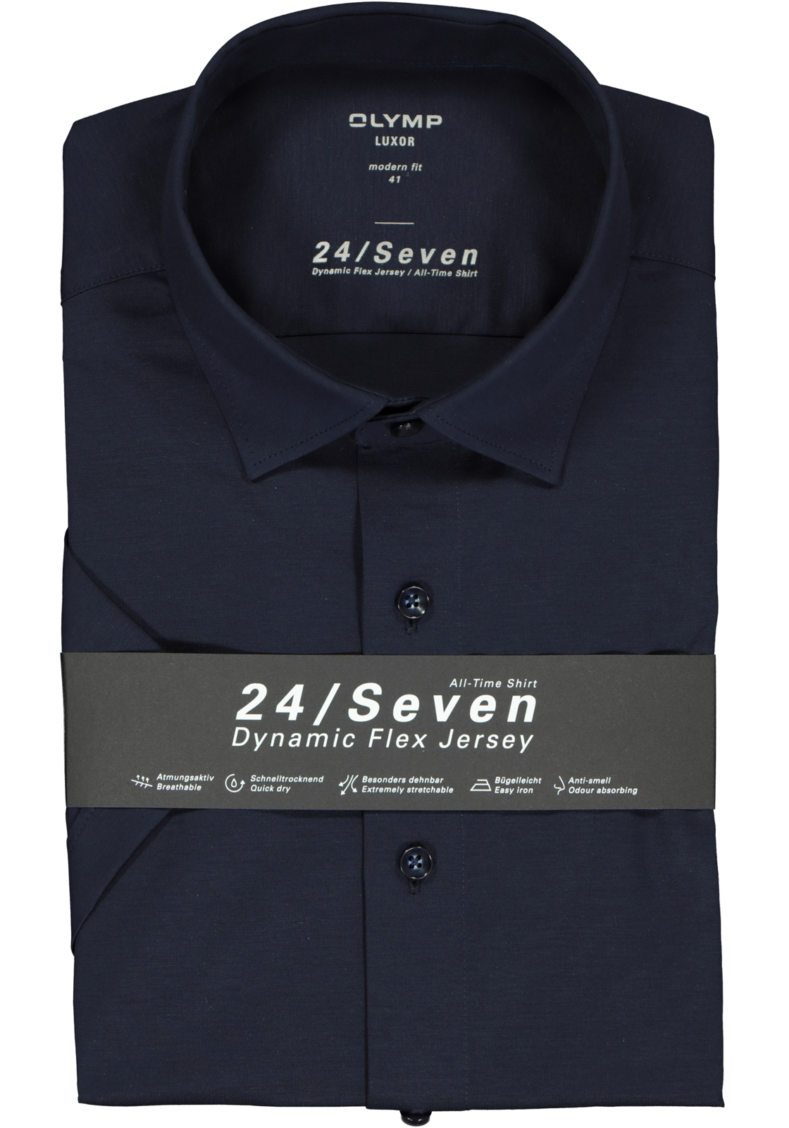 OLYMP Luxor 24/Seven modern fit overhemd, korte mouw, marine blauw tricot OLYMP Luxor 24/Seven modern fit overhemd, korte mouw, marine blauw tricot