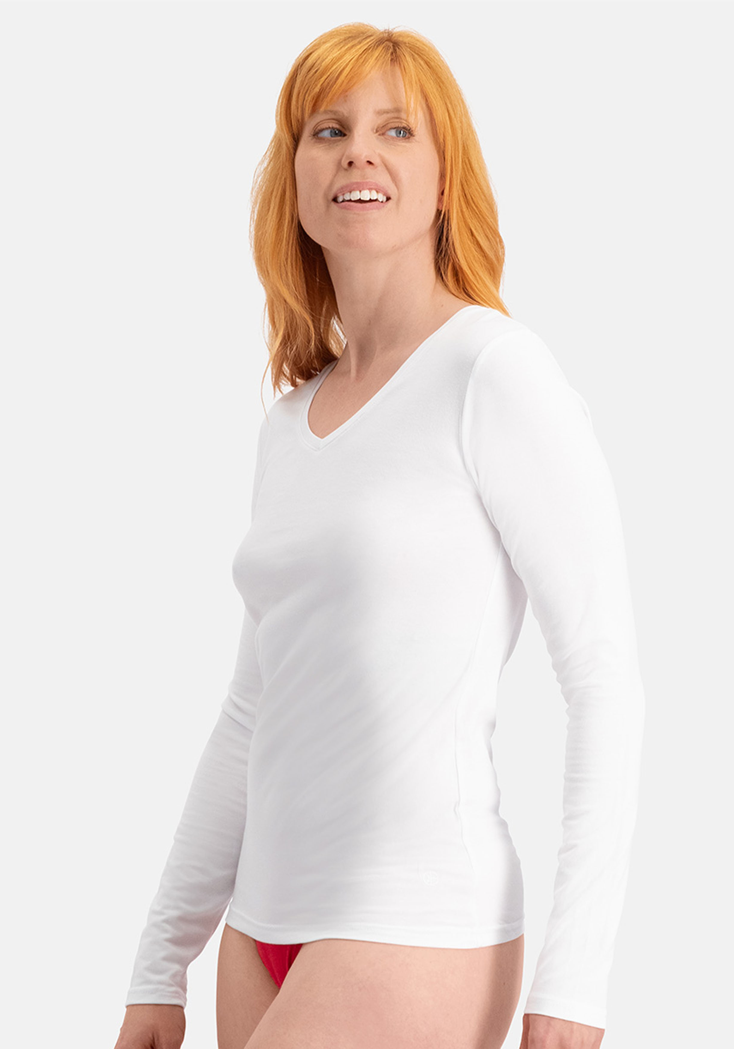 Bamboo Basics Liv longsleeve V-neck (2-pack), dames T-shirt lange mouwen V-hals, wit