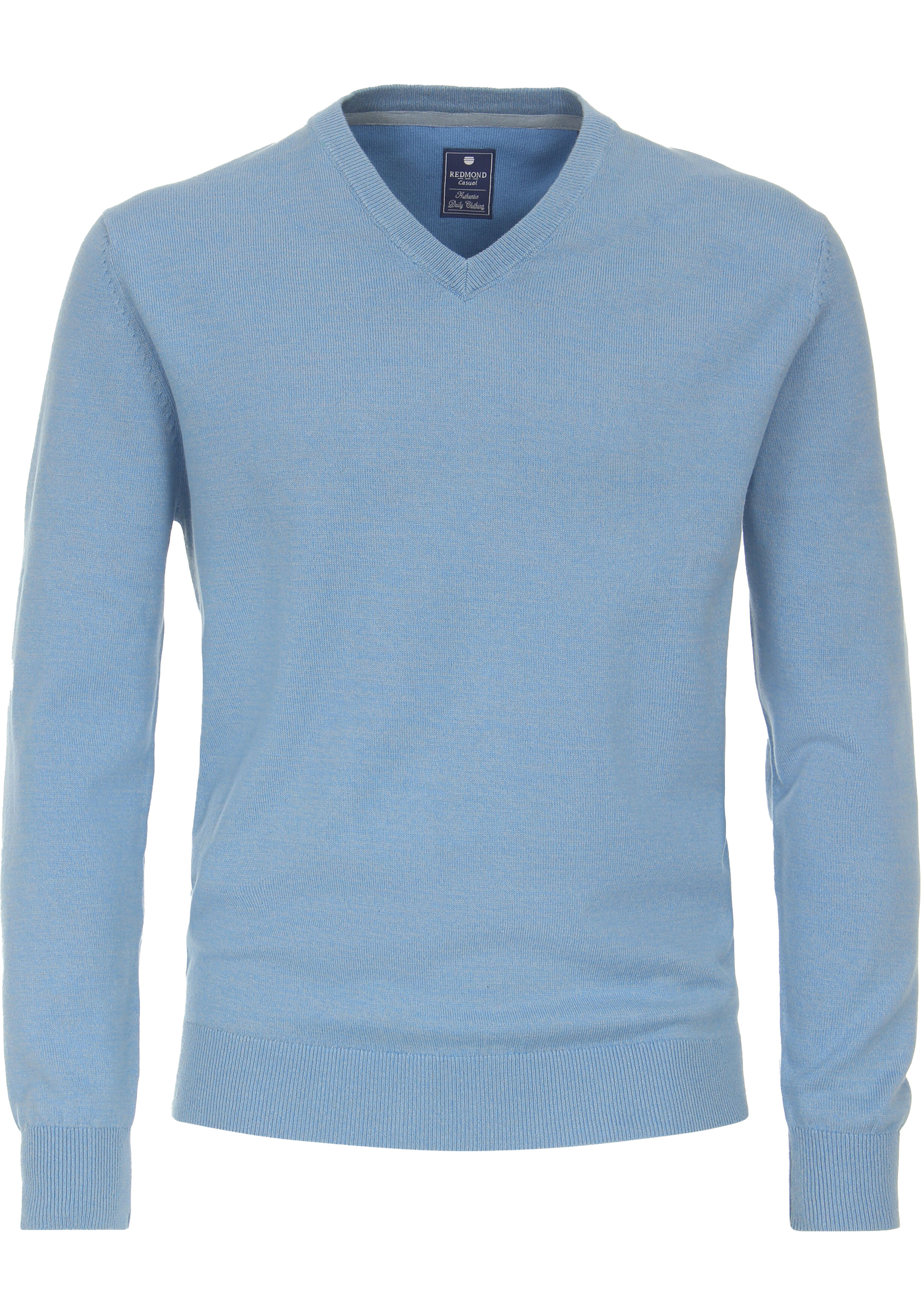 Redmond heren trui katoen, V-hals, blauw (middeldik)