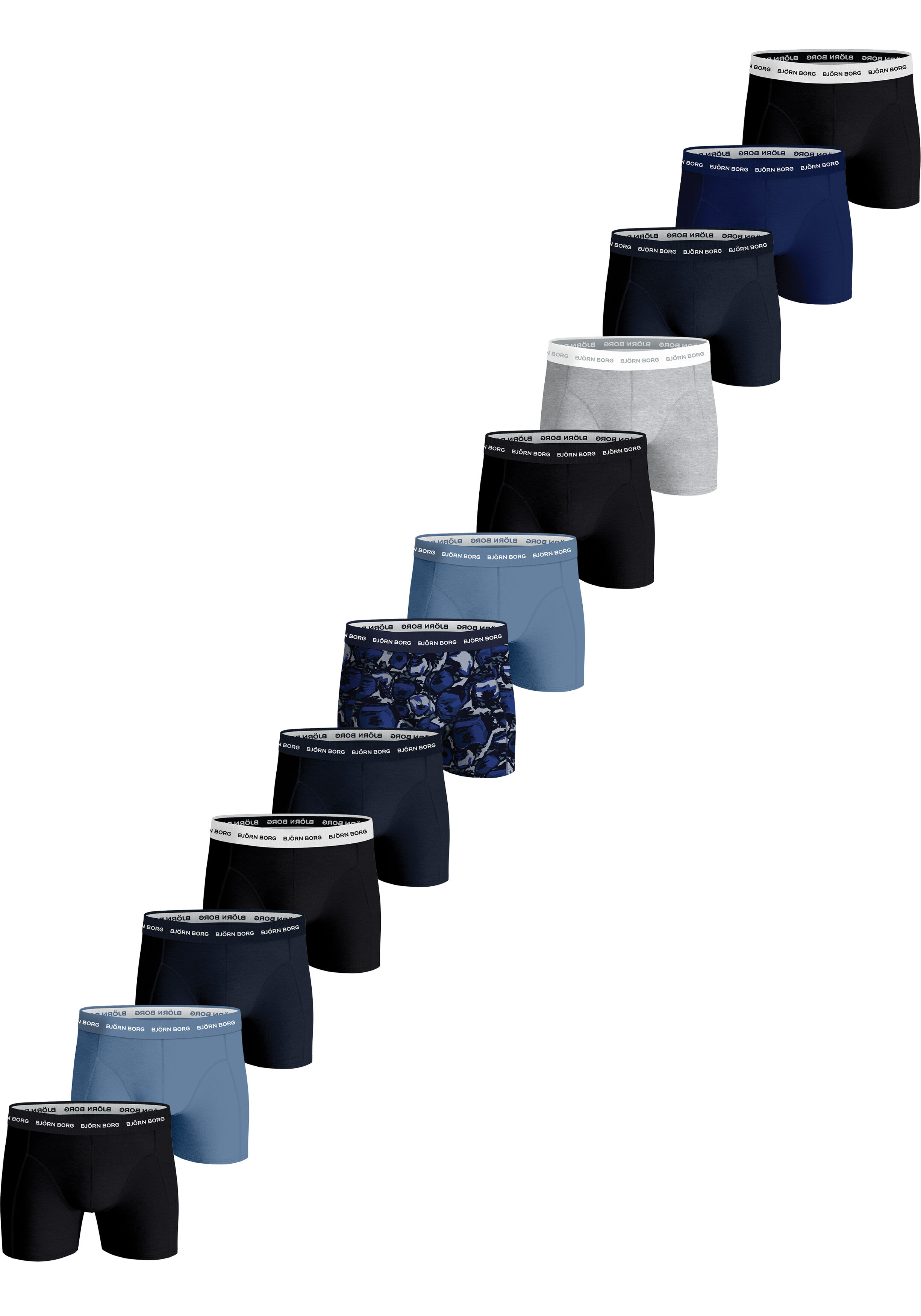 Bjorn Borg Cotton Stretch boxers, heren boxers normale lengte (12-pack), zwart, blauw, donkerblauw, grijs, zwart, blauw, blauw, zwart, donkerblauw, blauw, zwart