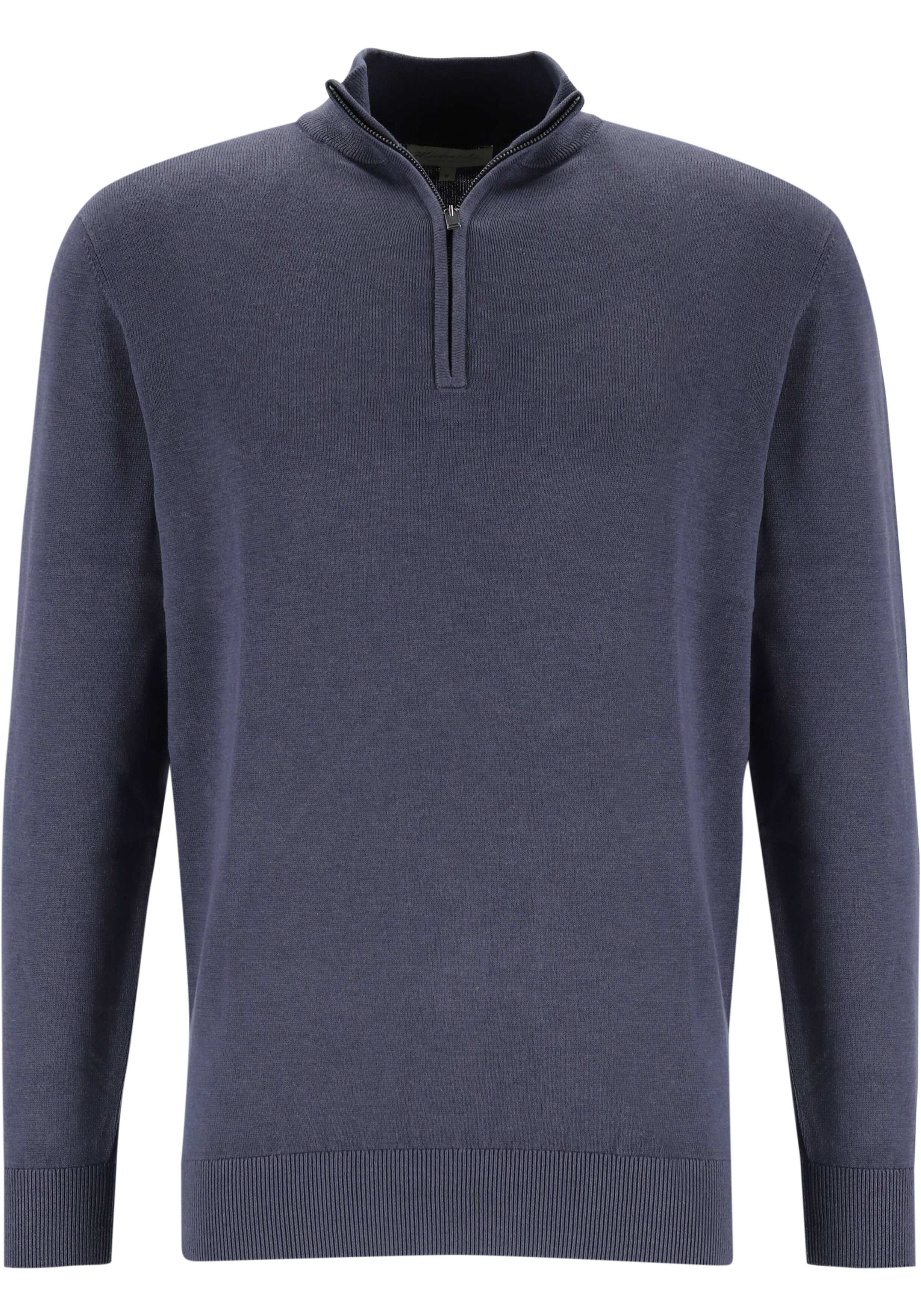 Michaelis heren trui katoenmengsel, slim fit trui met korte rits, blauw